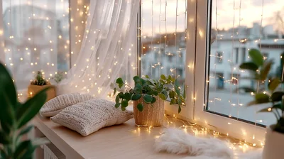 Cozy Window Sill Decorated With Fairy Lights