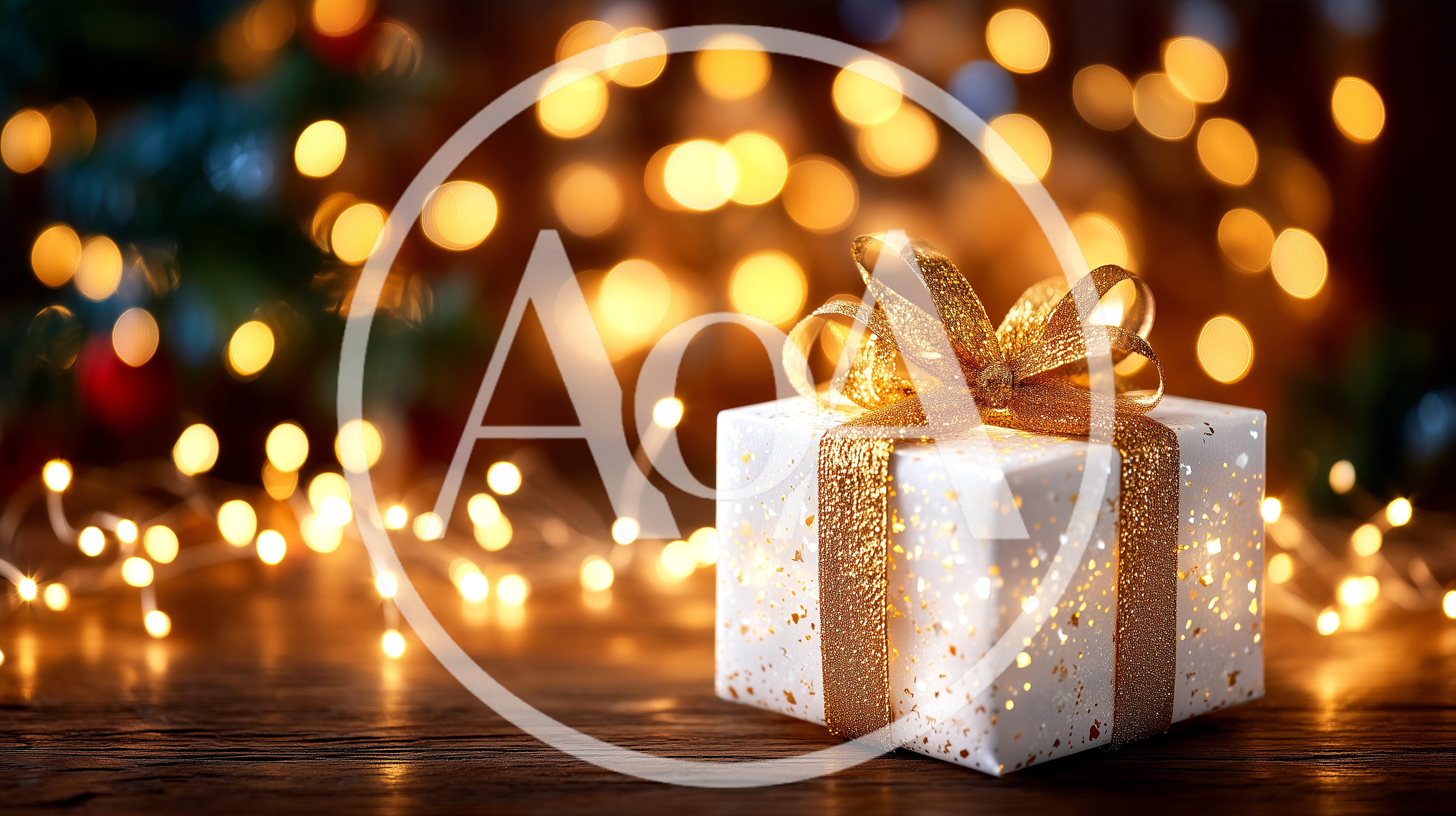 White Christmas Gift Box With Gold Ribbon