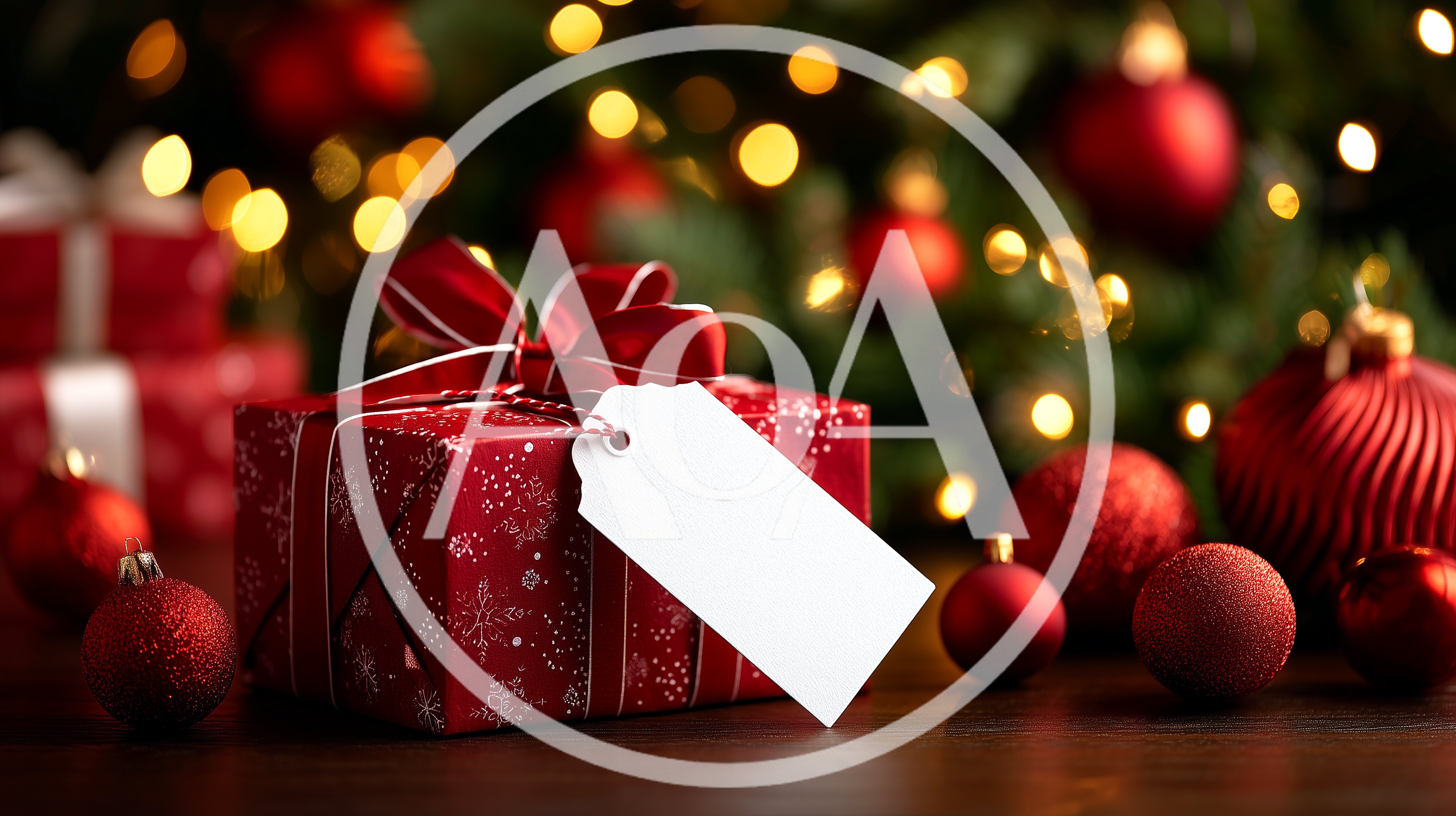 Red Christmas Gift Box With Blank Tag