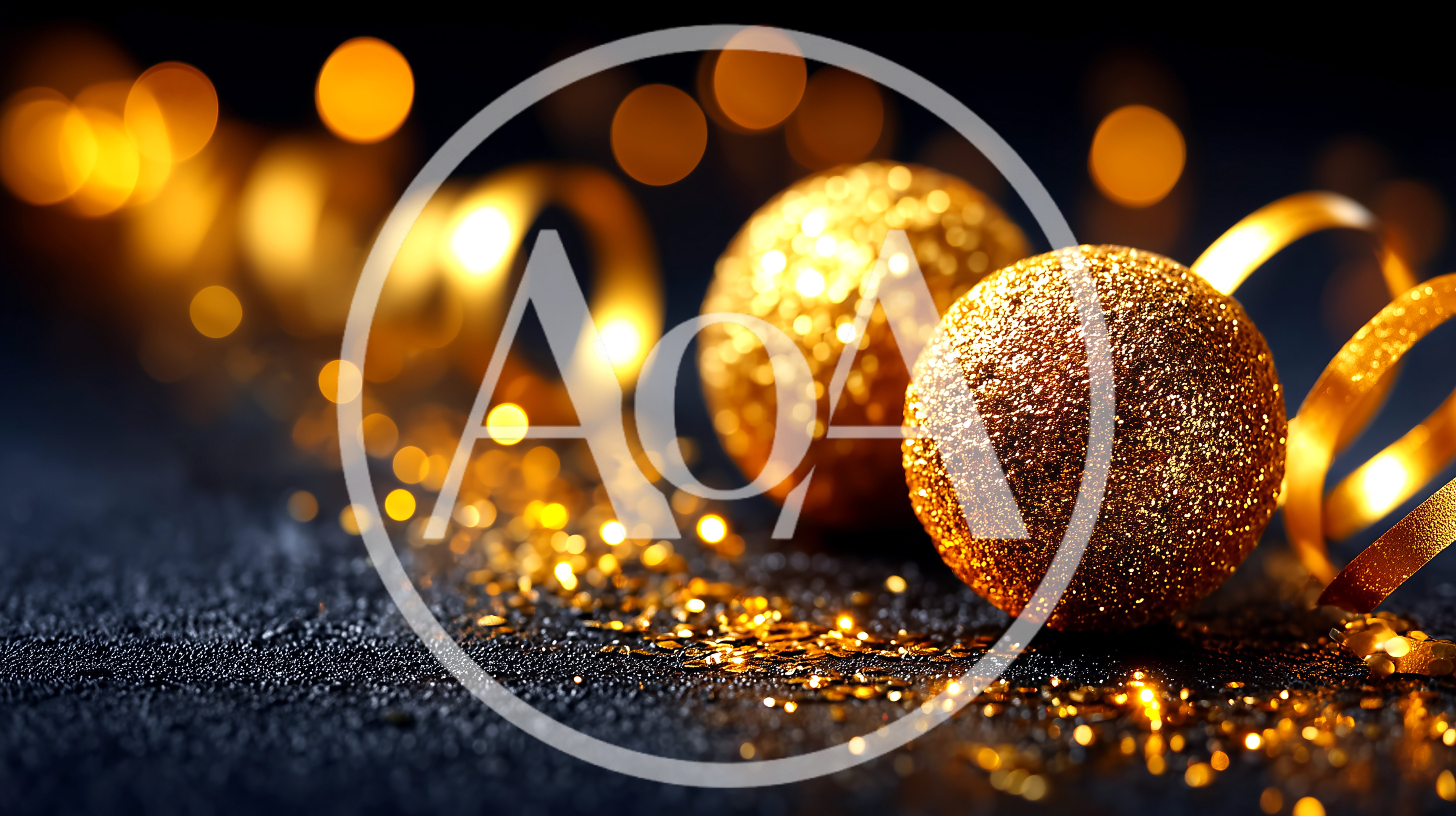 Golden Glittering Christmas Ornaments With Curled Ribbons