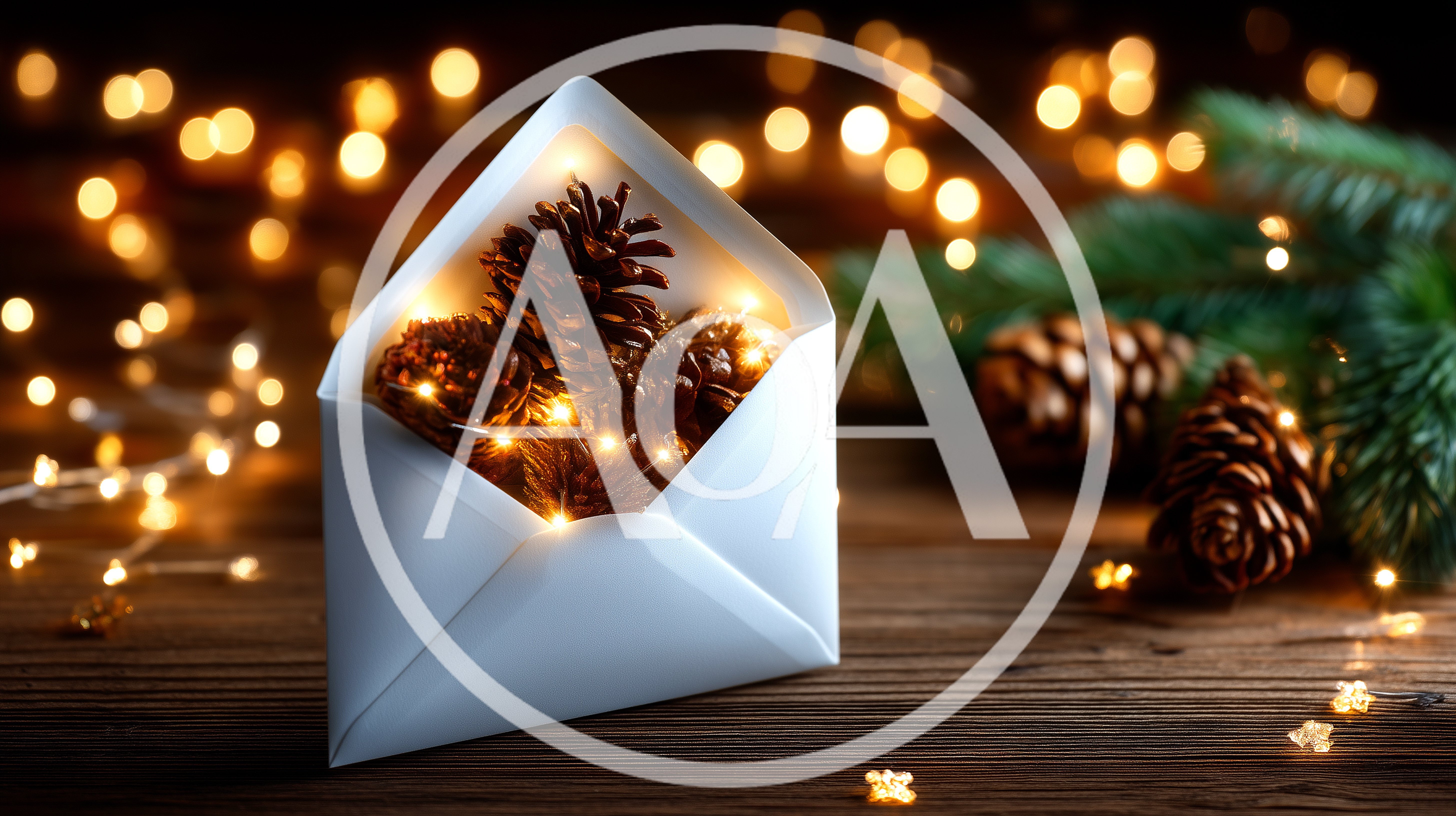 Pine Cones Inside A White Envelope With Fairy Lights