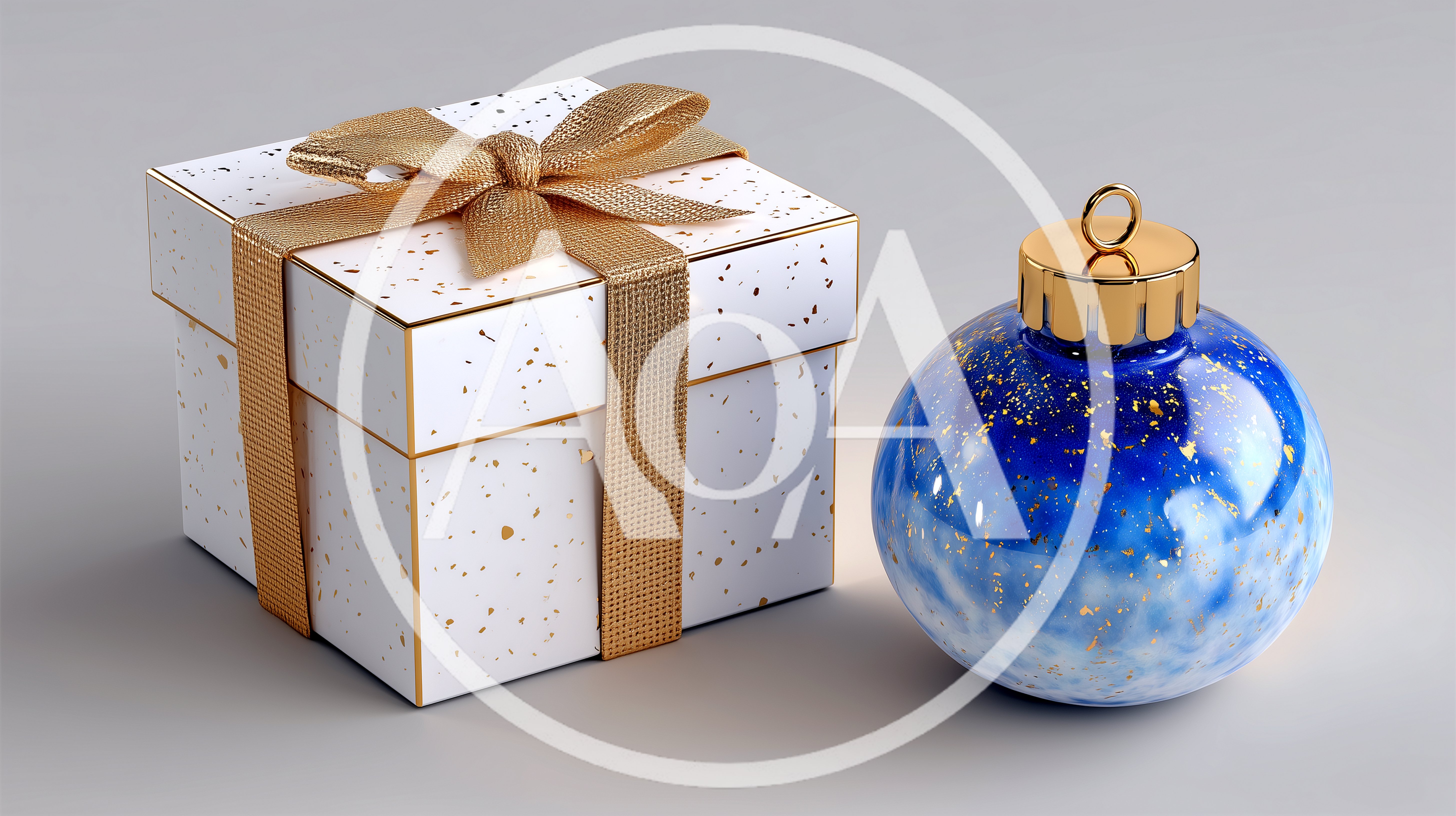 White Gift Box And Blue Christmas Ornament