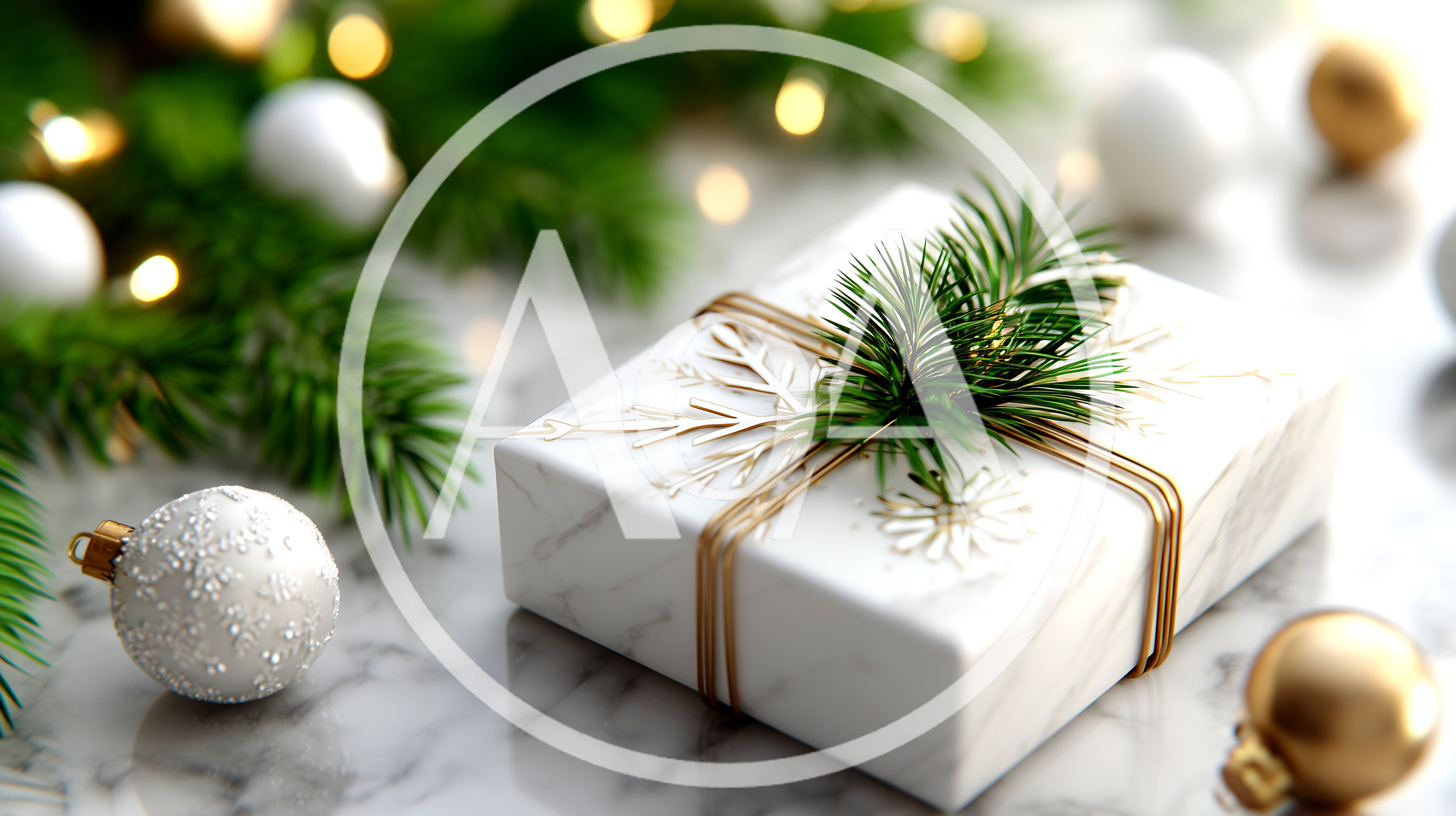 Elegant Christmas Gift Box With Pine And Ornaments