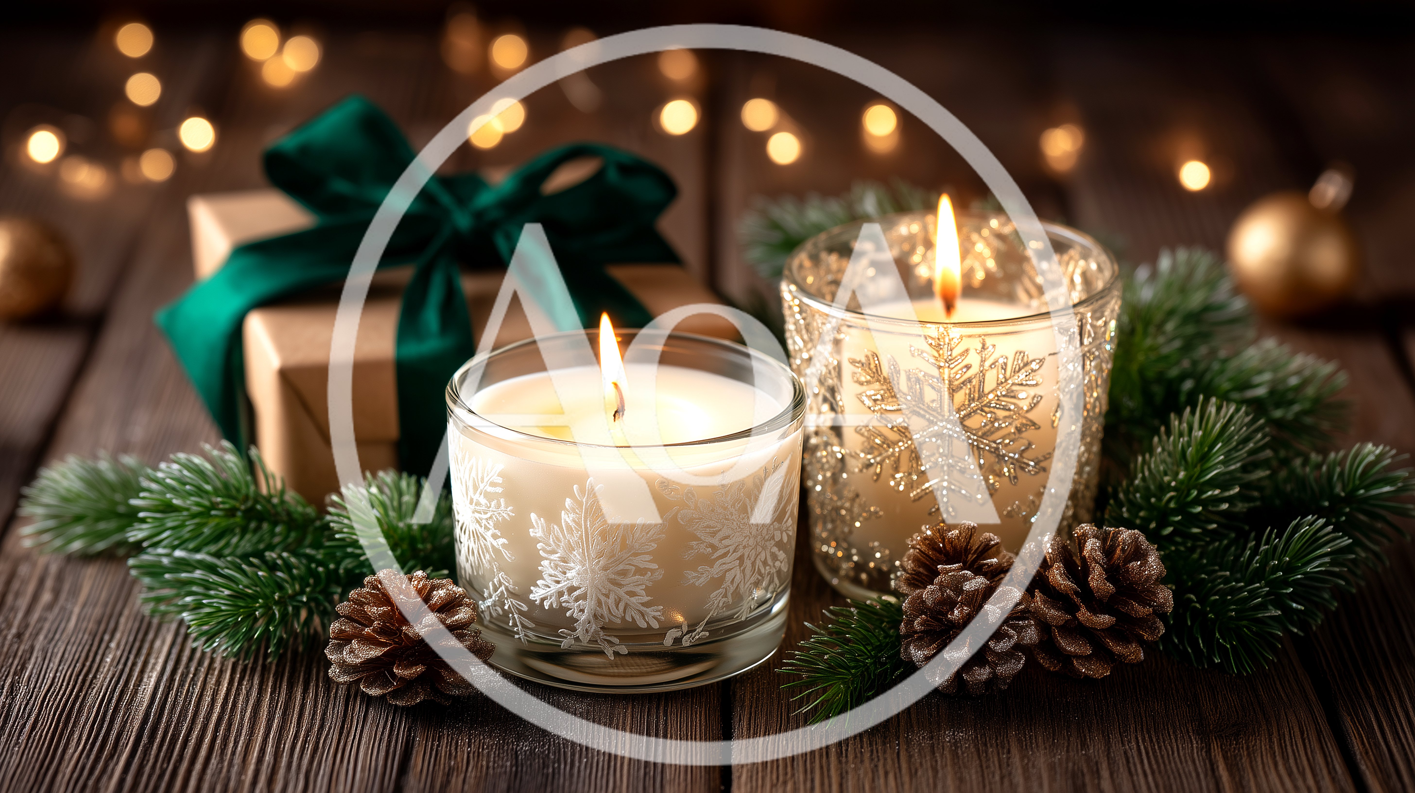 Christmas Candles With Gift Box And Pine Cones