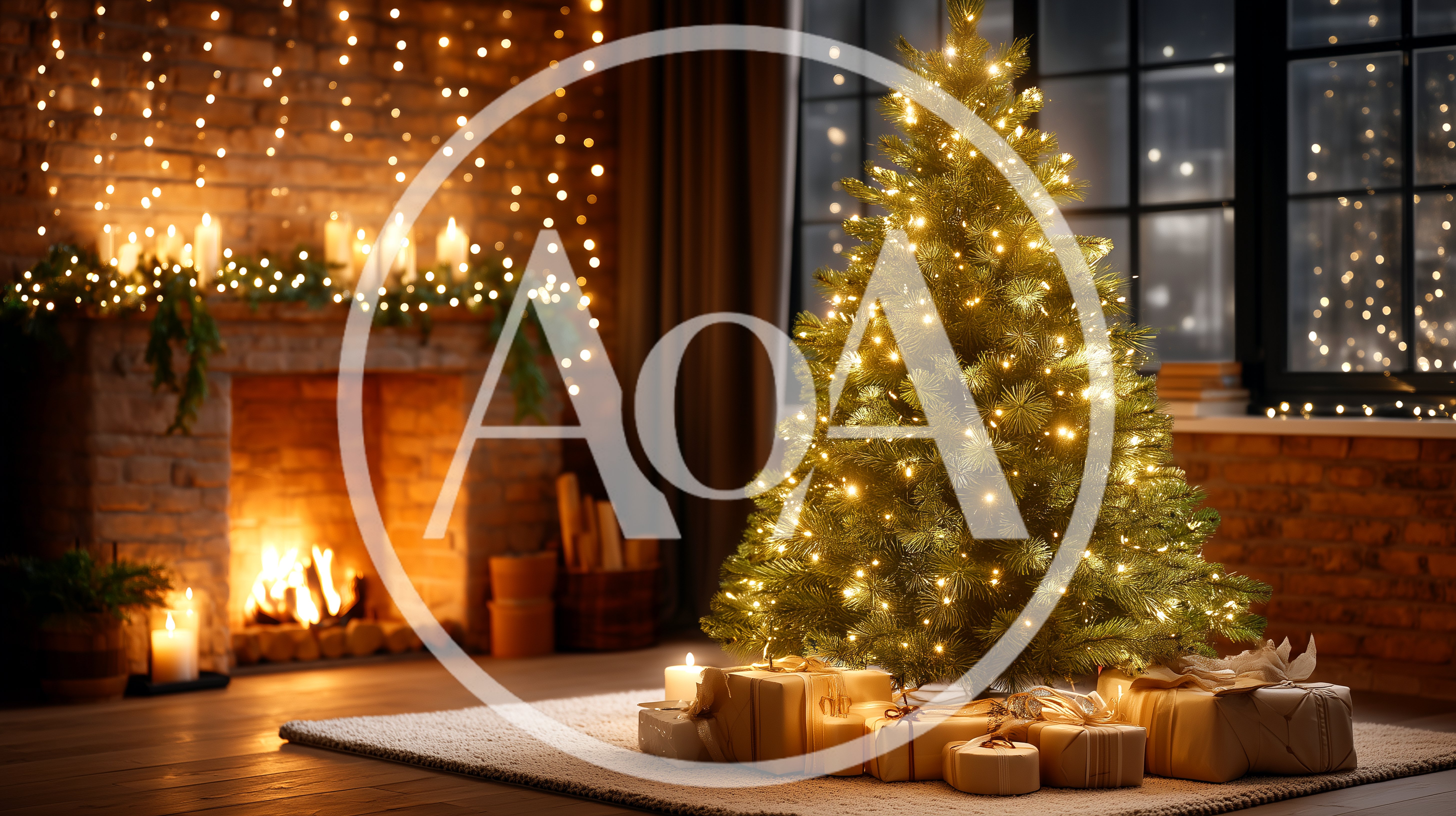 Cozy Christmas Living Room With Decorated Tree And Fireplace