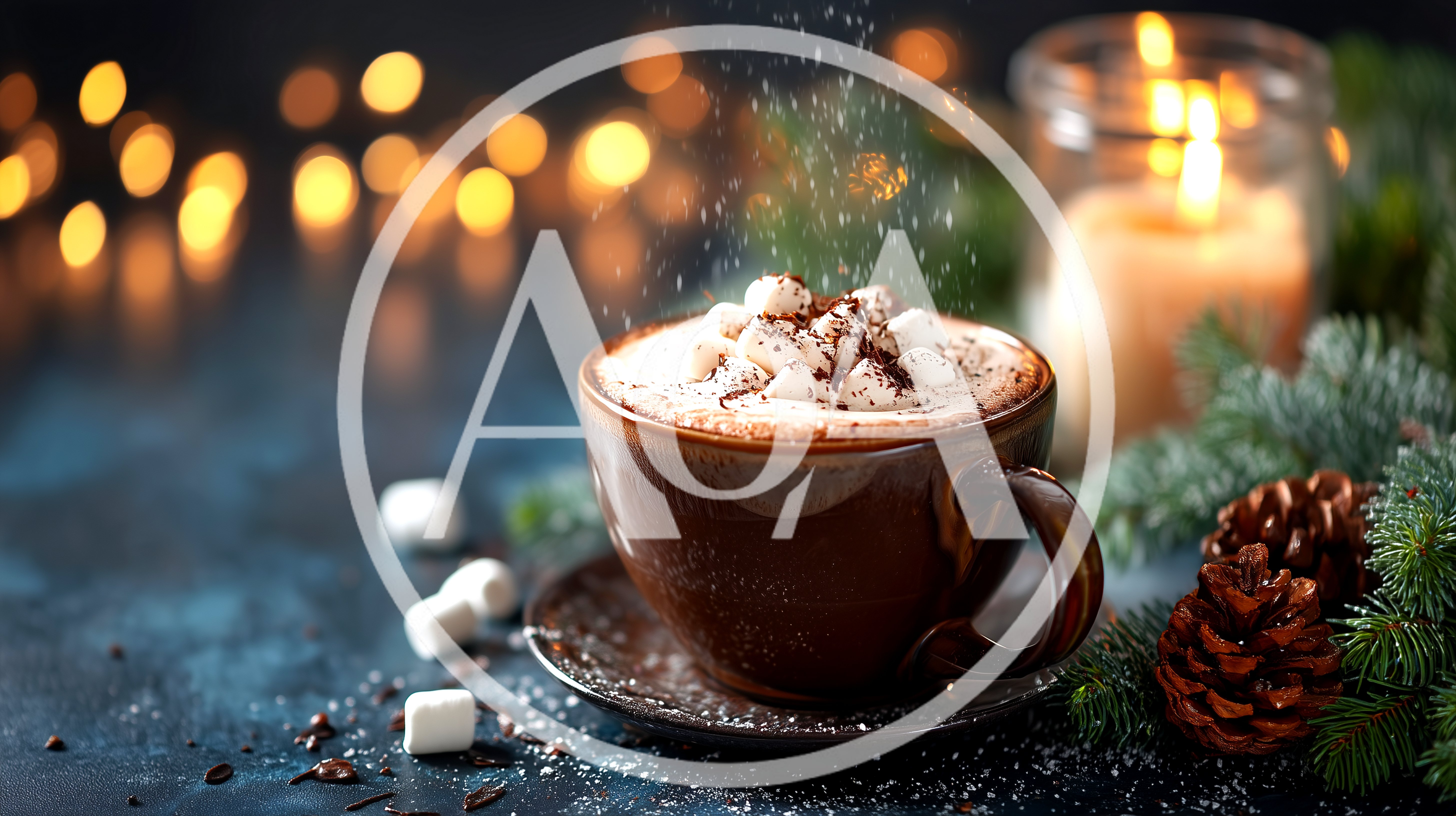 Hot Chocolate With Marshmallows And Festive Holiday Decor