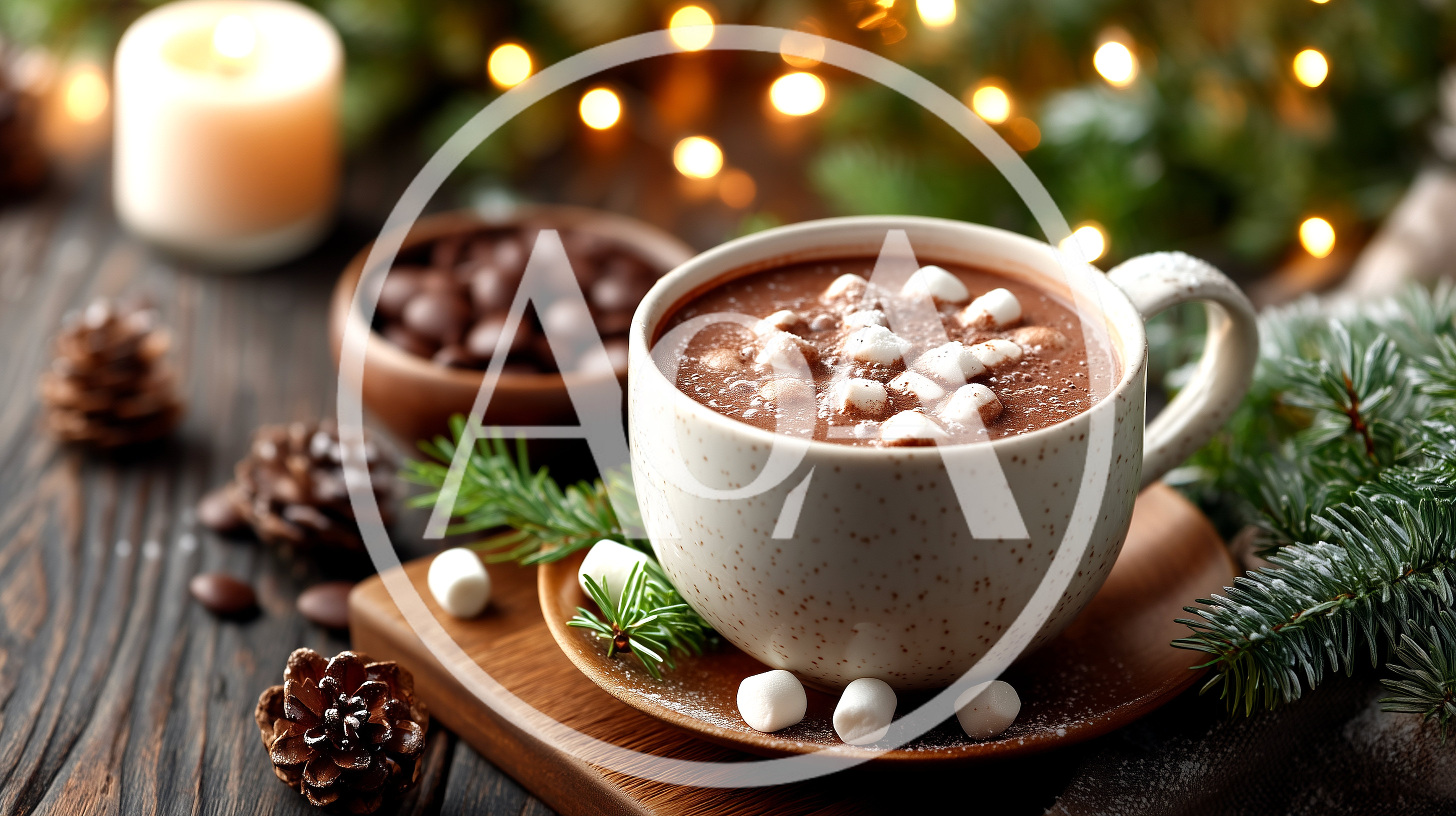 Hot Chocolate With Marshmallows On A Rustic Table