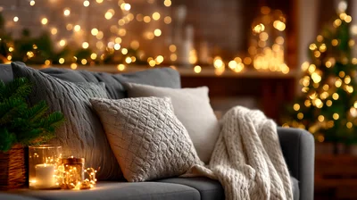 Cozy Christmas Living Room With Sofa And Lights