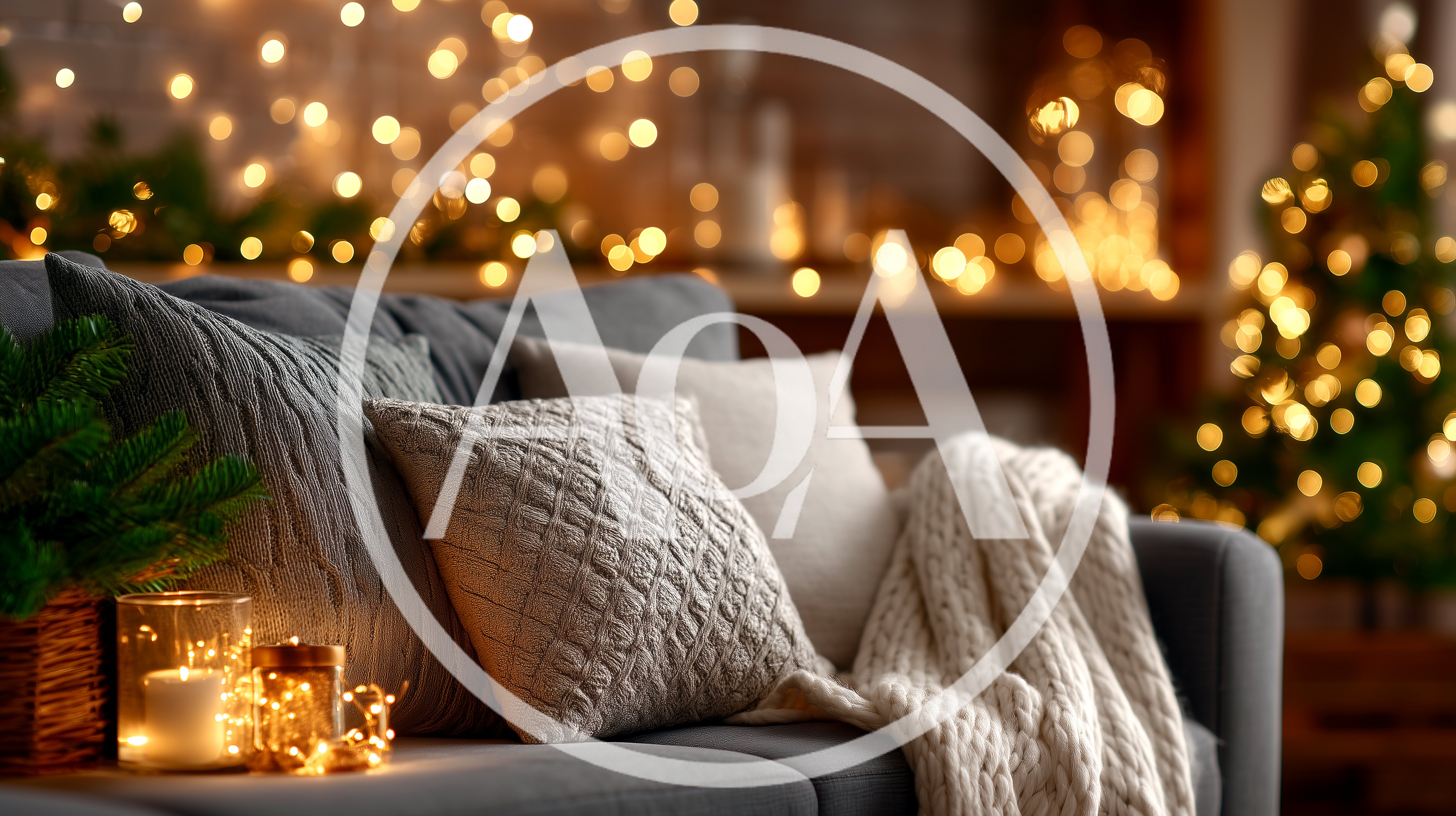 Cozy Christmas Living Room With Sofa And Lights
