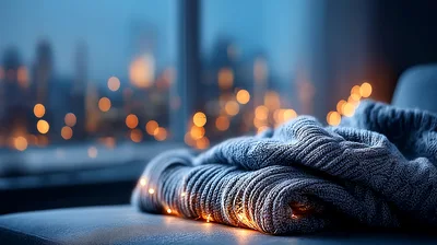 Cozy Knitted Blanket With Fairy Lights Near Window