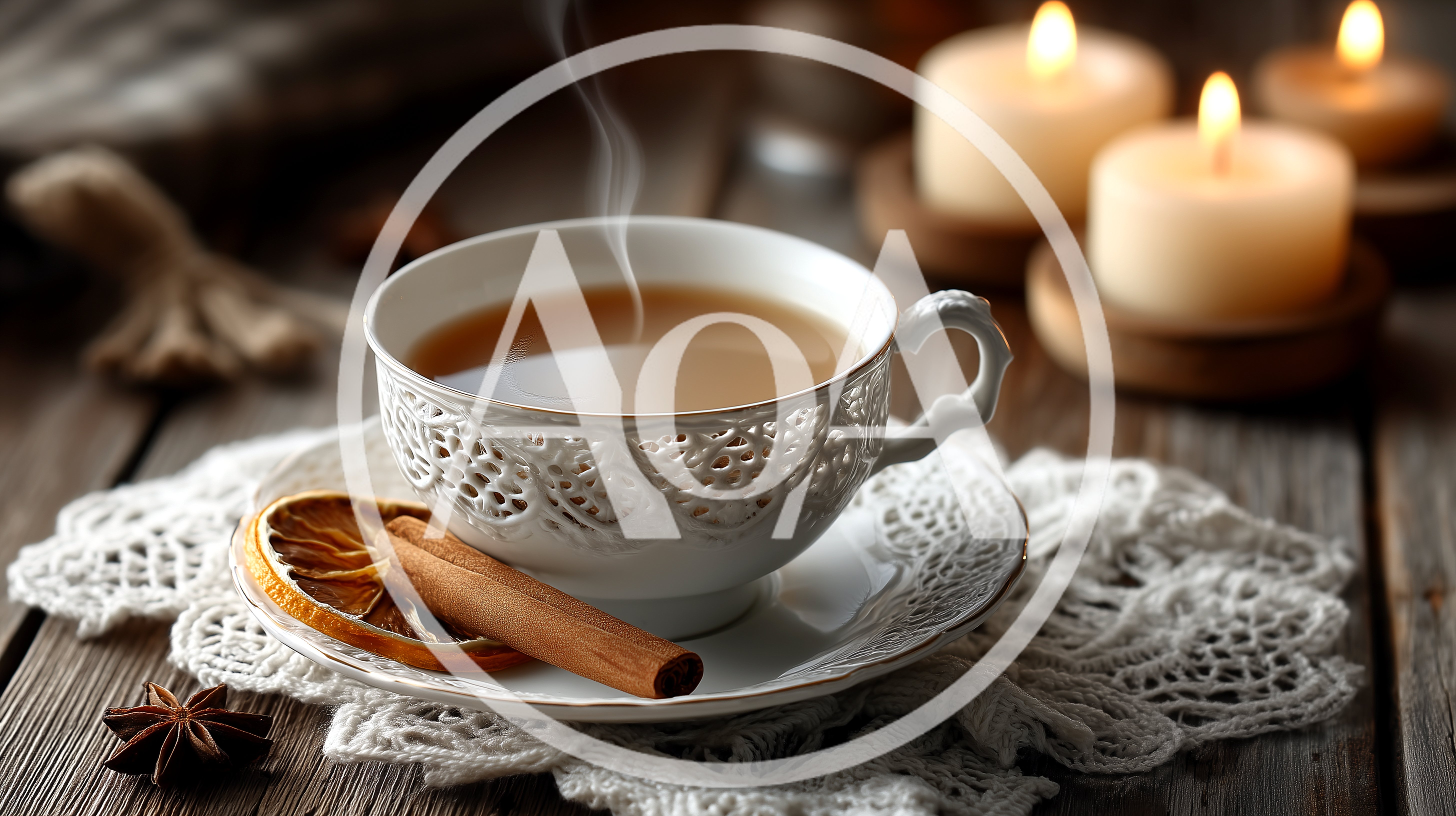 Steaming Cup Of Spiced Tea With Cinnamon And Orange