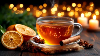 Steaming Cup Of Spiced Tea With Orange And Cinnamon