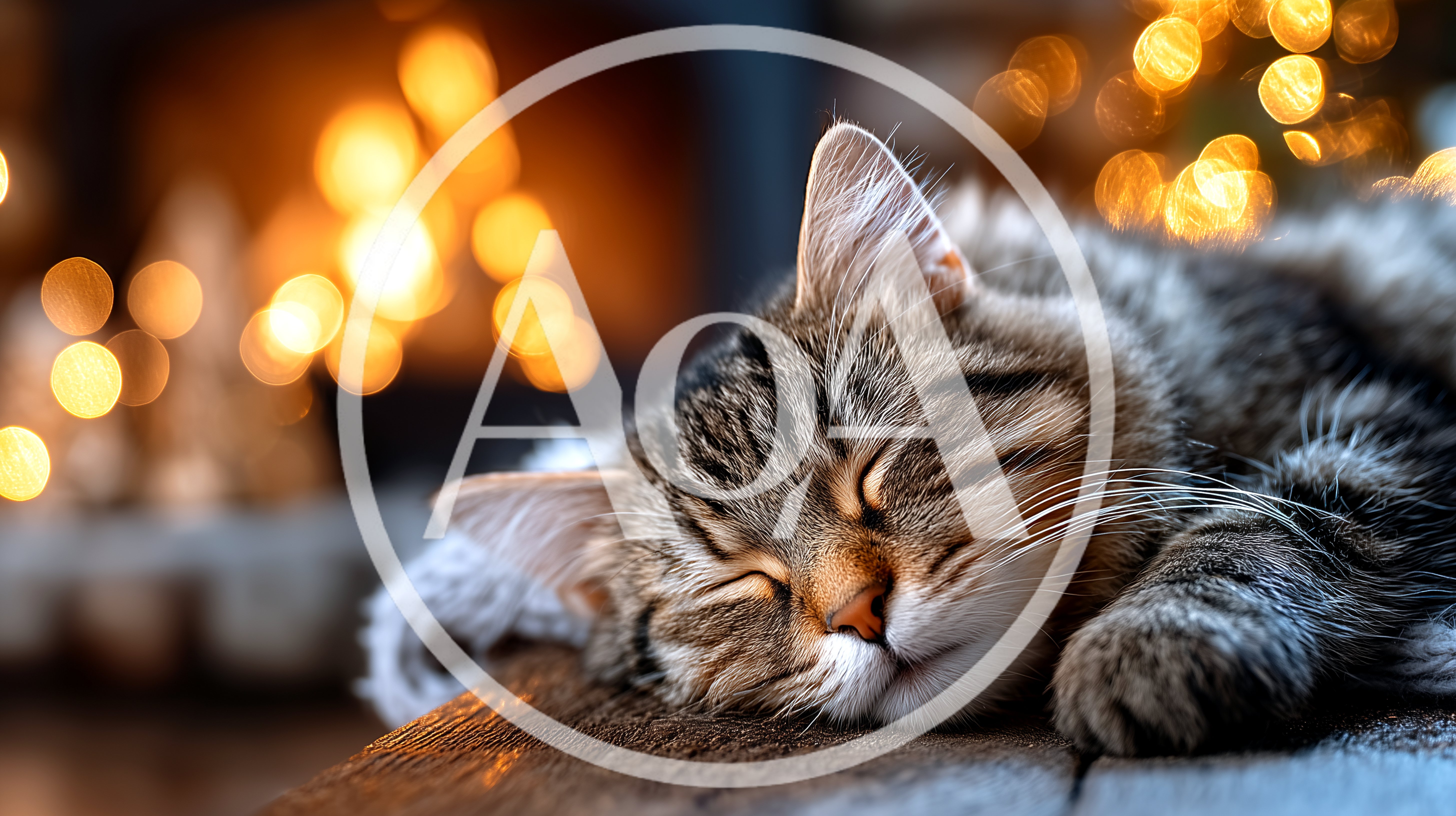 Tabby Cat Sleeping Peacefully By A Warm Fireplace