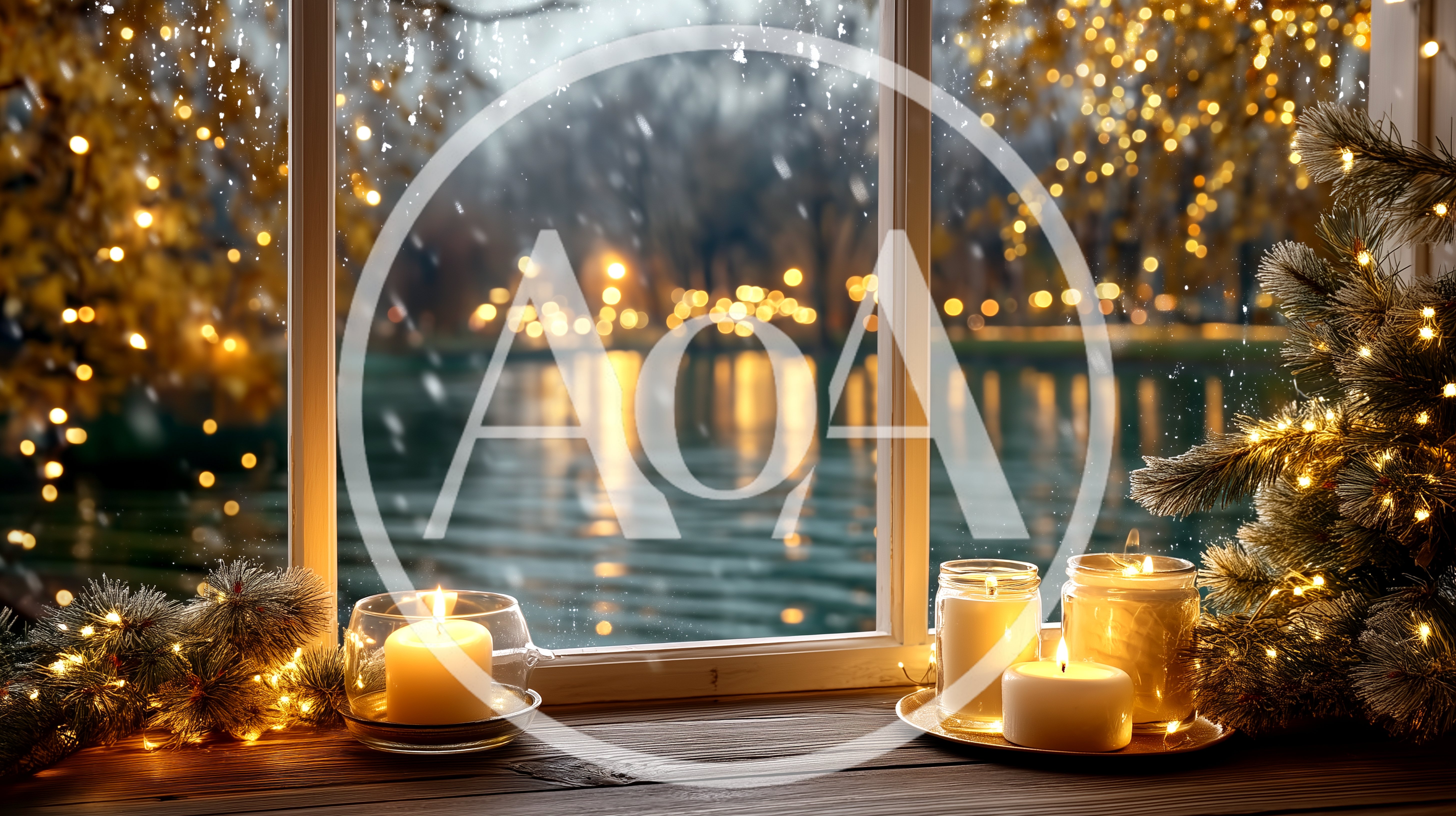 Cozy Winter Window View With Candles And Christmas Lights
