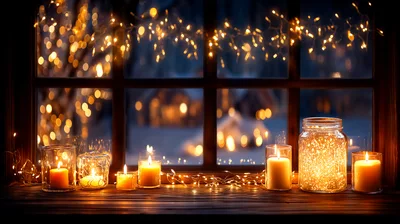 Cozy Christmas Candles On A Window Sill