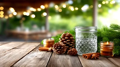 Rustic Christmas Table Setting With Pinecones And Candles