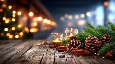 Christmas Table Setting With Pinecones And Candles