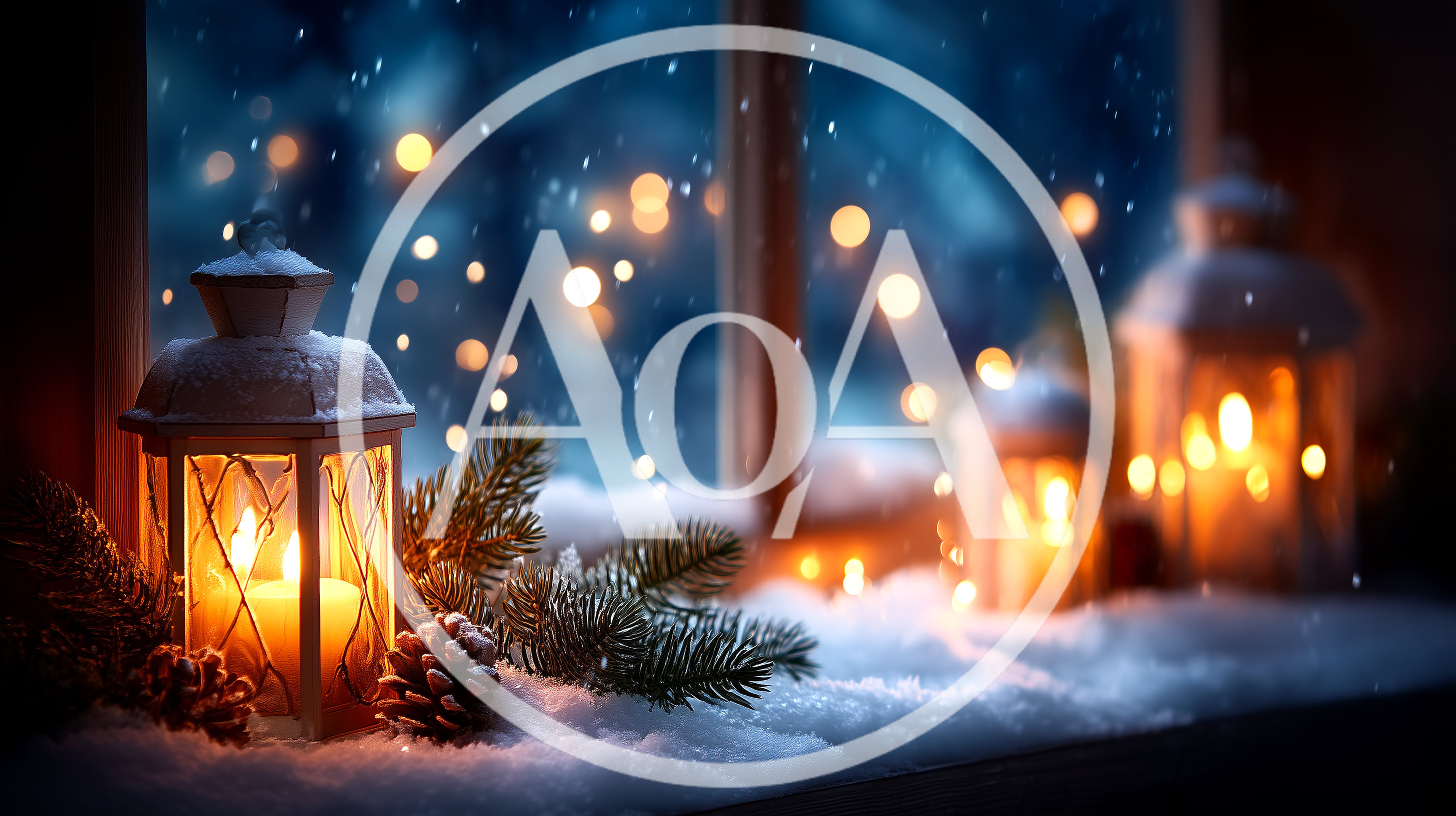 Christmas Lanterns On A Snowy Window Sill