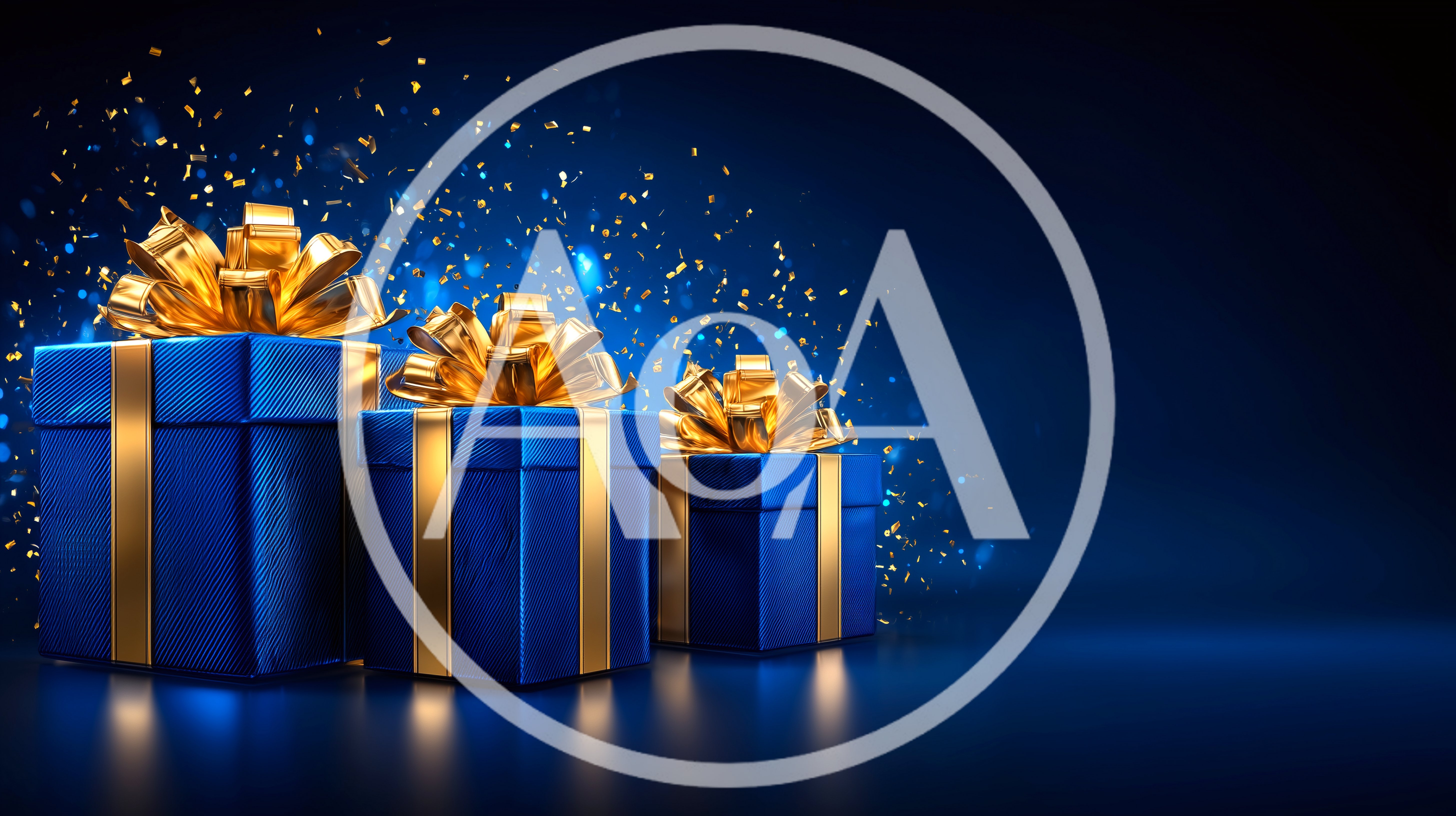 Three Blue Gift Boxes With Gold Ribbons