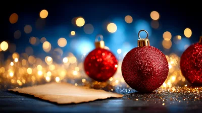Red Christmas Ornaments With Blank Parchment Paper