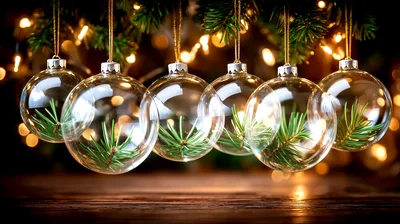 Clear Glass Christmas Ornaments With Pine Sprigs
