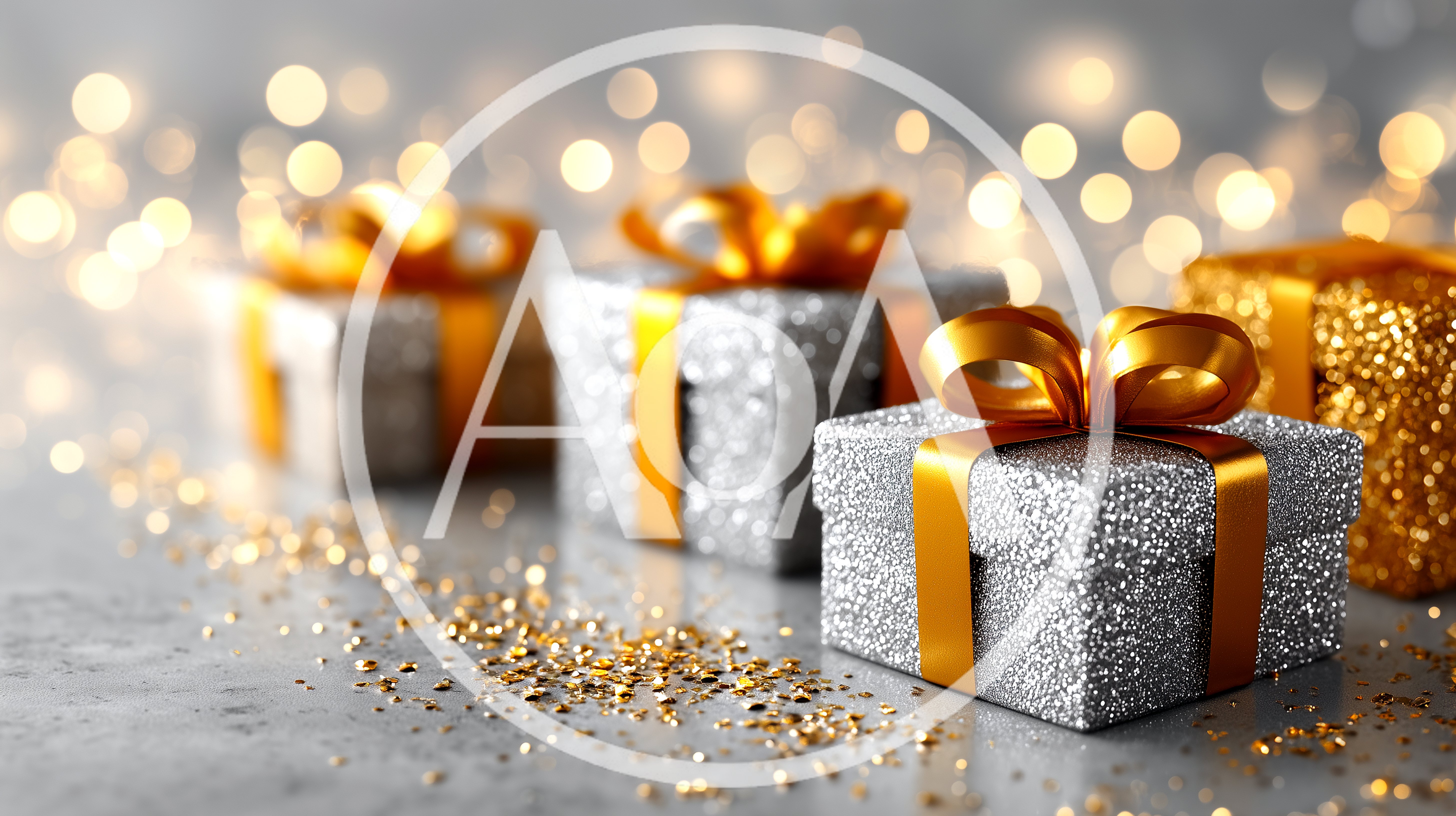 Silver Glitter Gift Boxes With Gold Ribbons