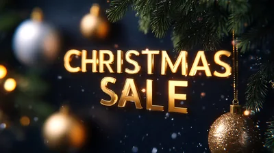 Golden Christmas Sale Text With Hanging Ornaments