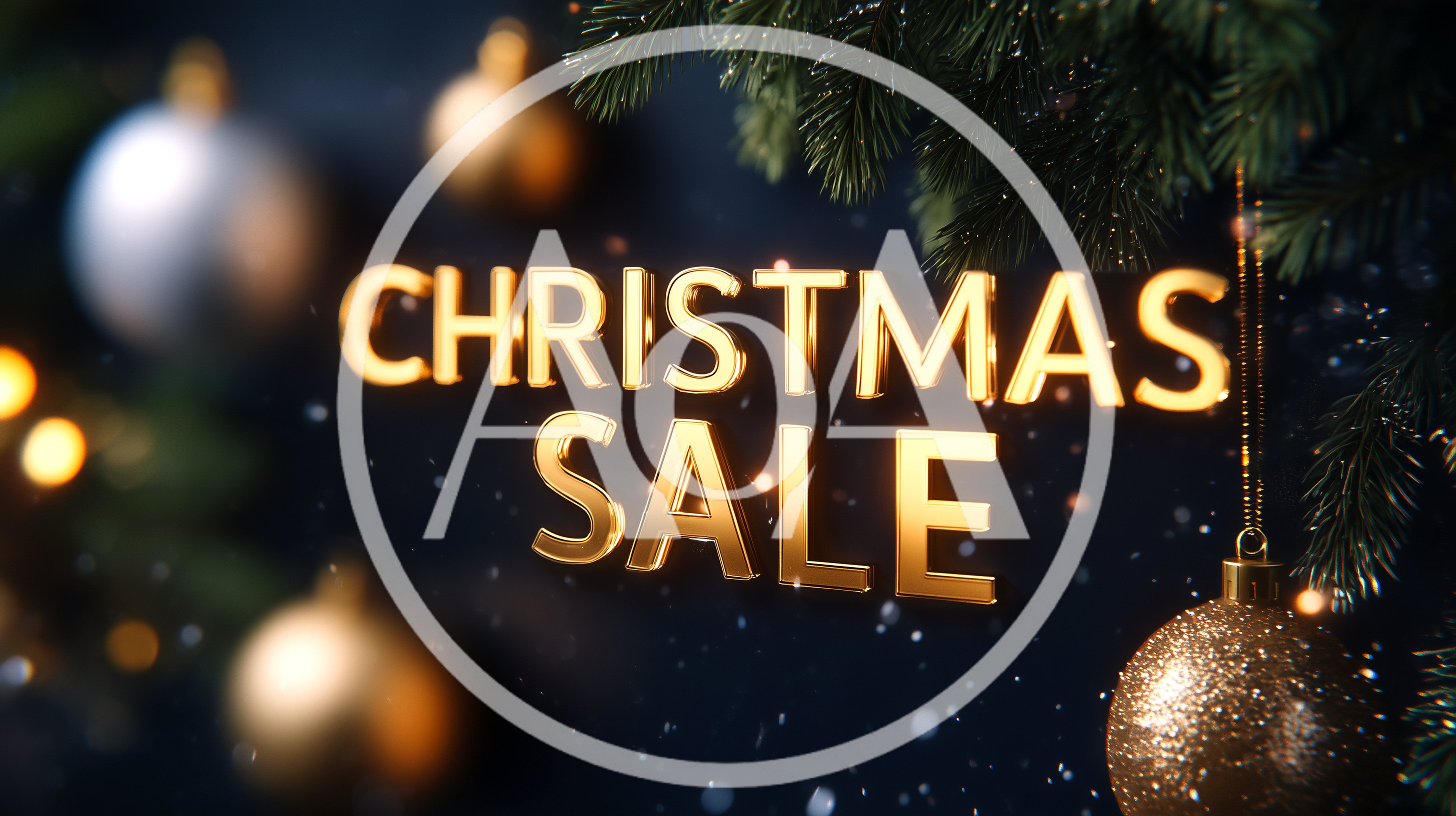 Golden Christmas Sale Text With Hanging Ornaments