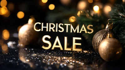Golden Christmas Sale Text With Festive Ornaments