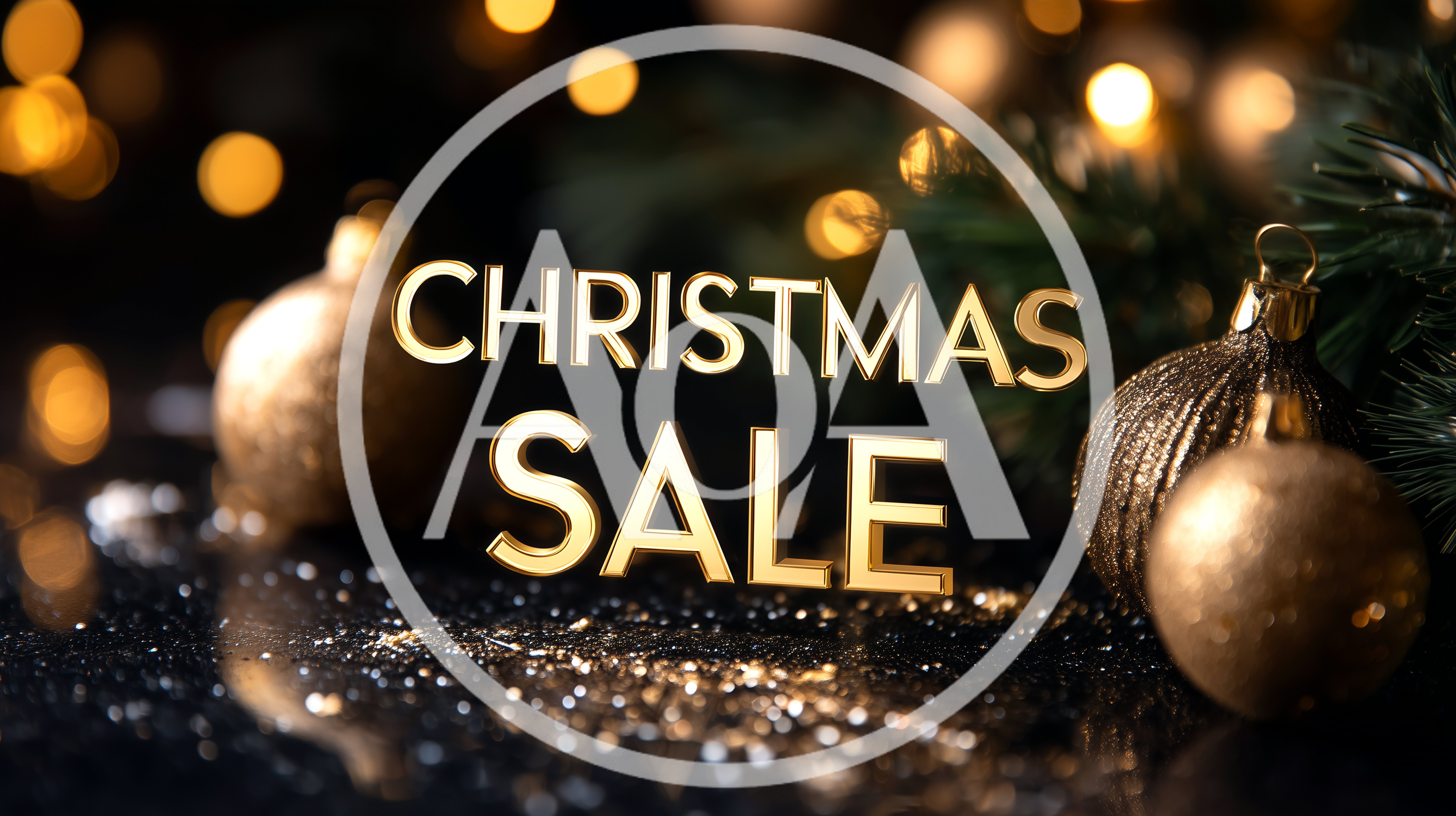 Golden Christmas Sale Text With Festive Ornaments