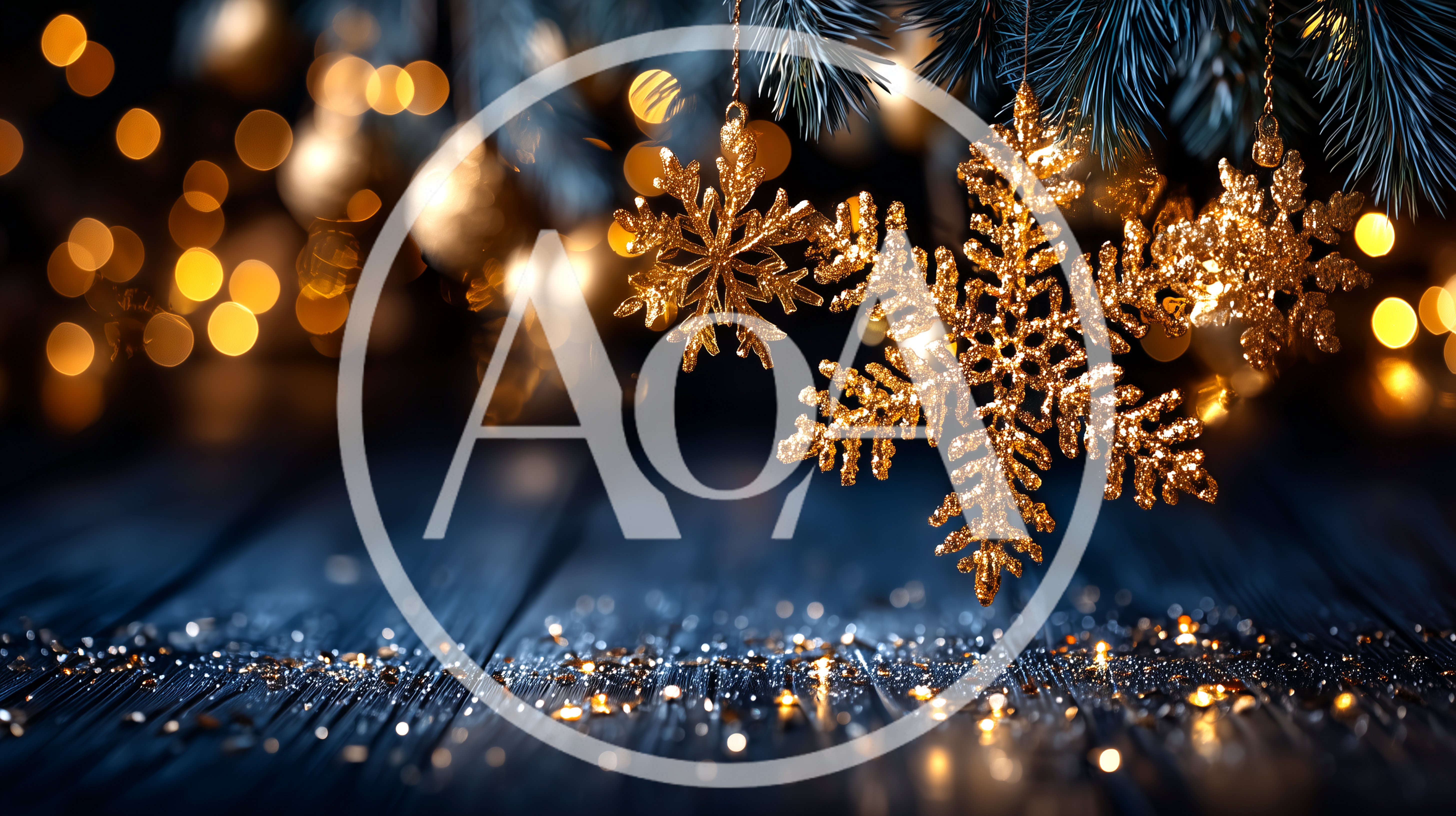 Golden Snowflake Ornaments Hanging on Christmas Tree