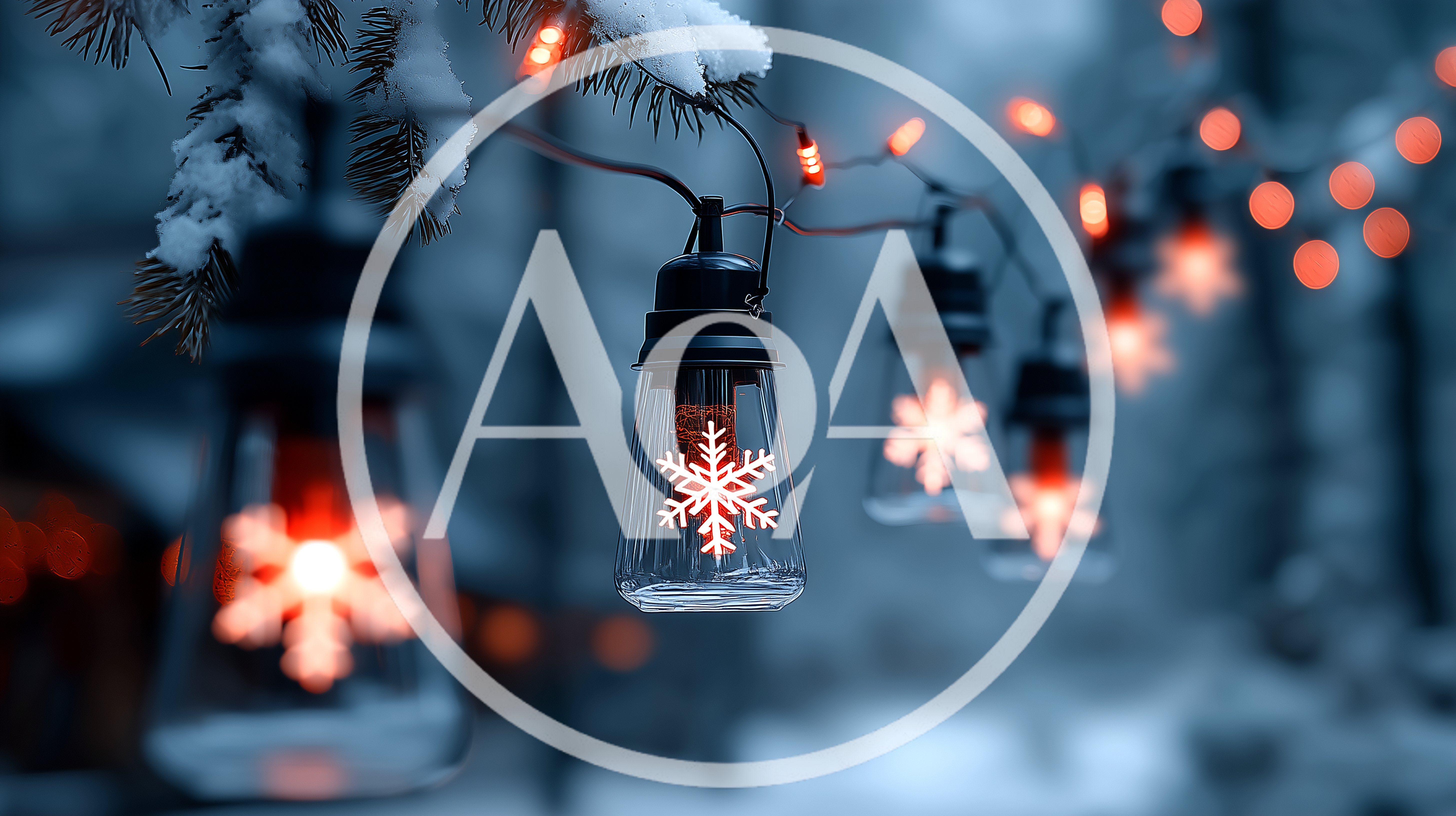 Snowy Pine Branch With Glowing Snowflake Lantern Lights