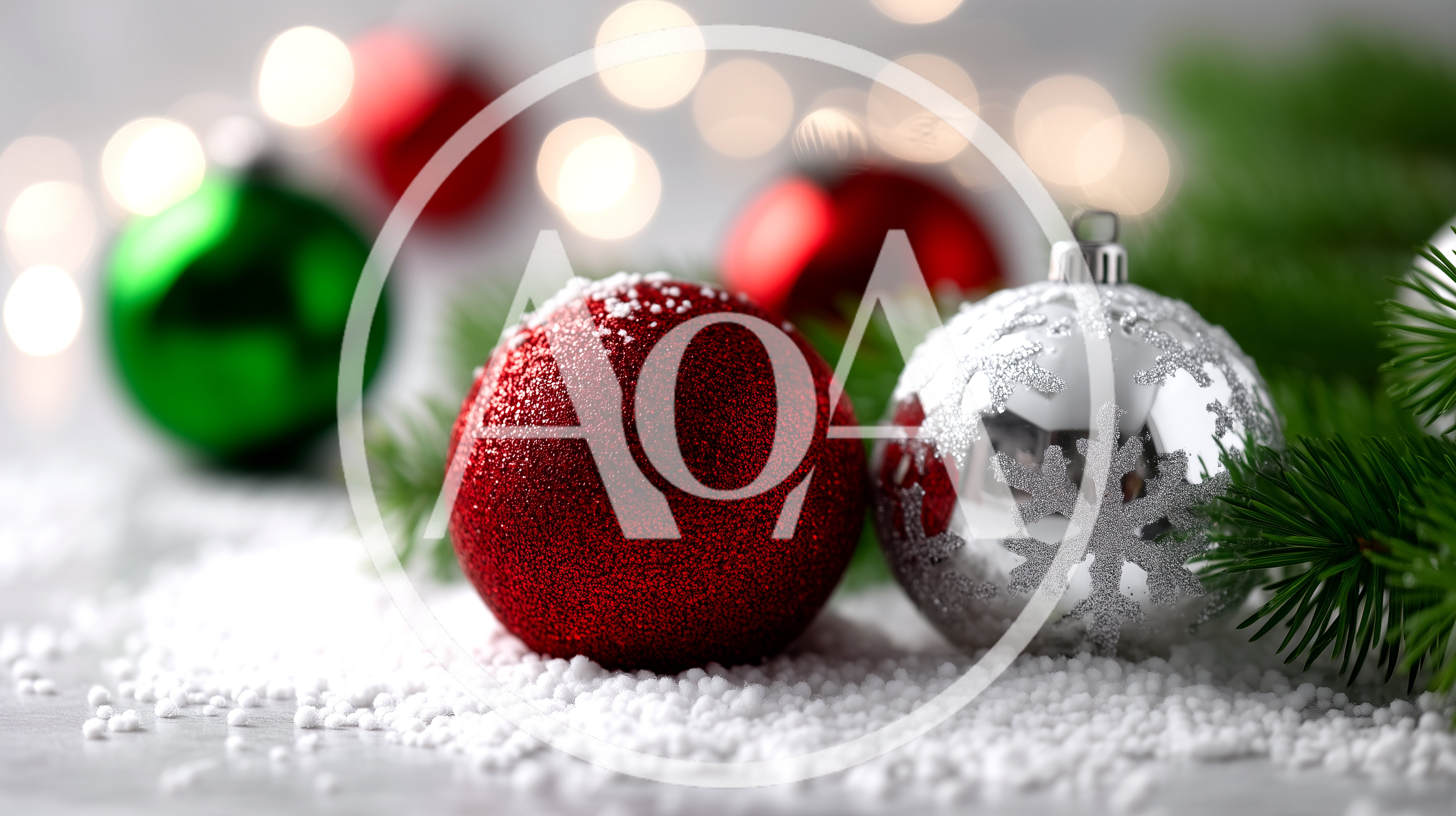 Christmas Ornaments Resting On Artificial Snow