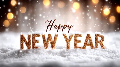 Golden Happy New Year Text On Snowy Background