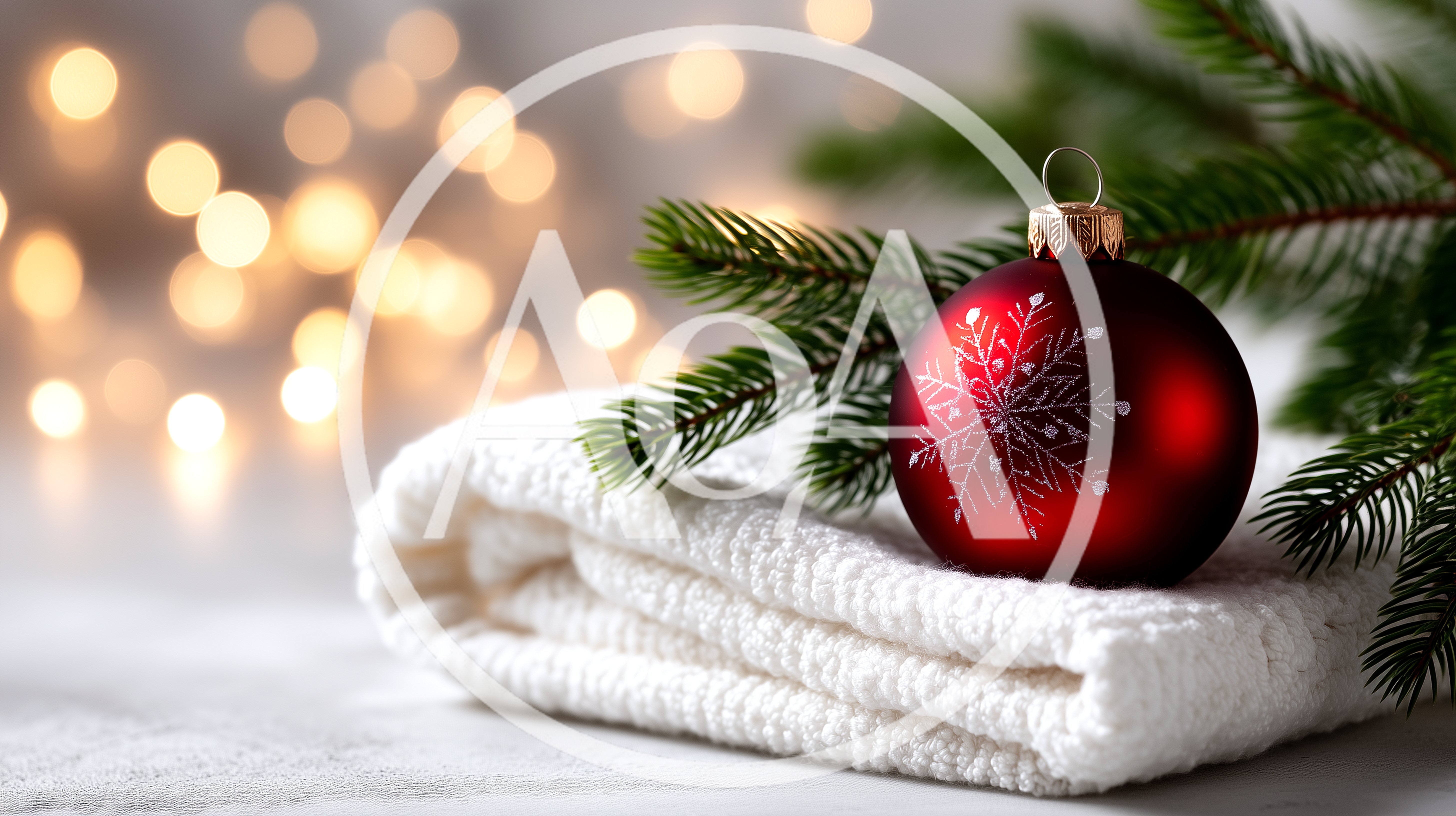Red Christmas Ornament On White Knitted Blanket