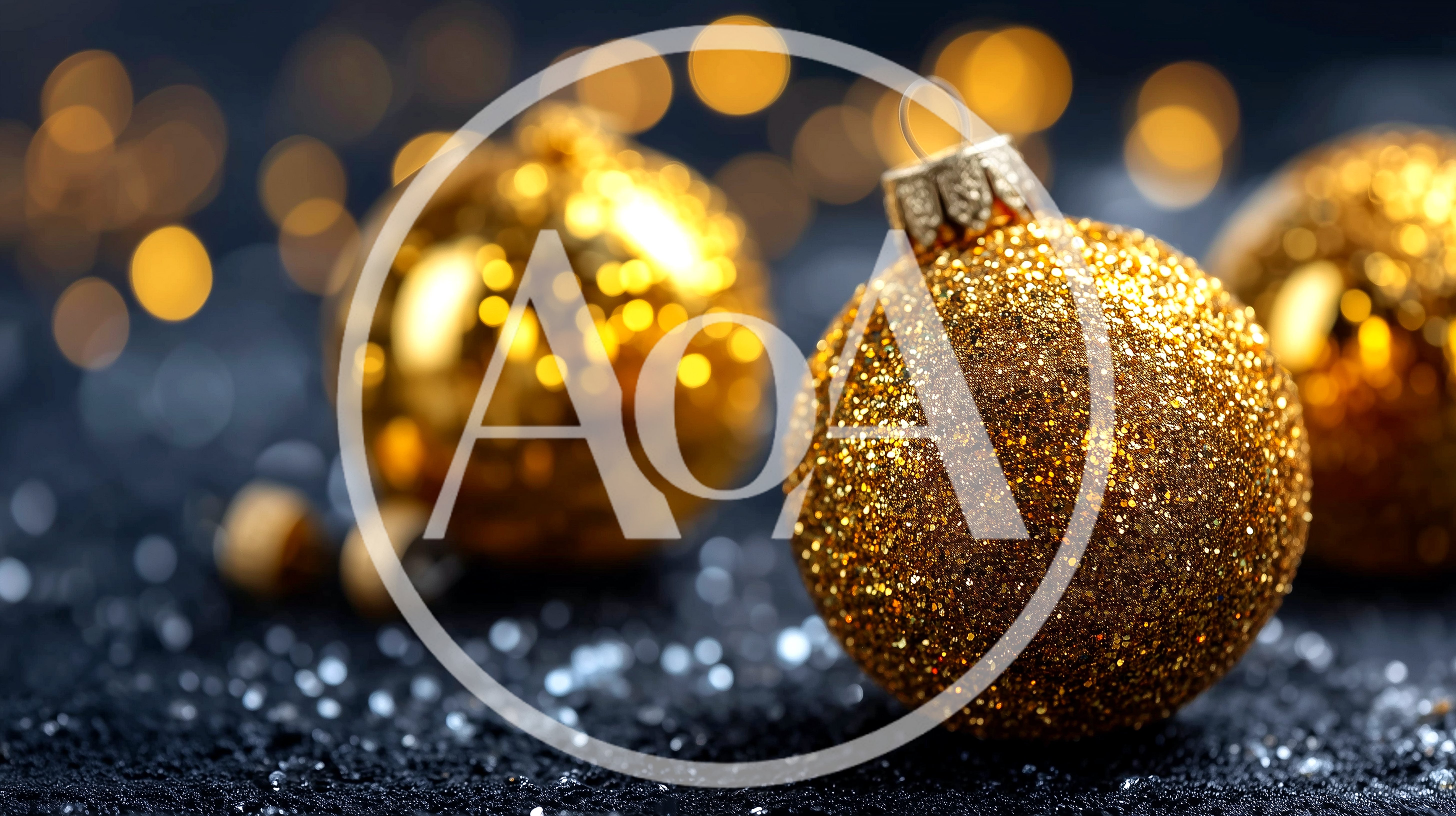 Golden Glitter Christmas Ornaments On Dark Surface