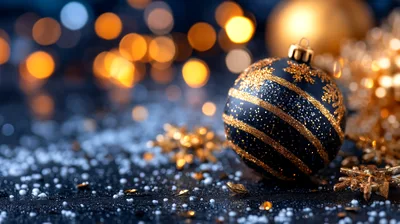 Black And Gold Christmas Ornament With Bokeh Lights