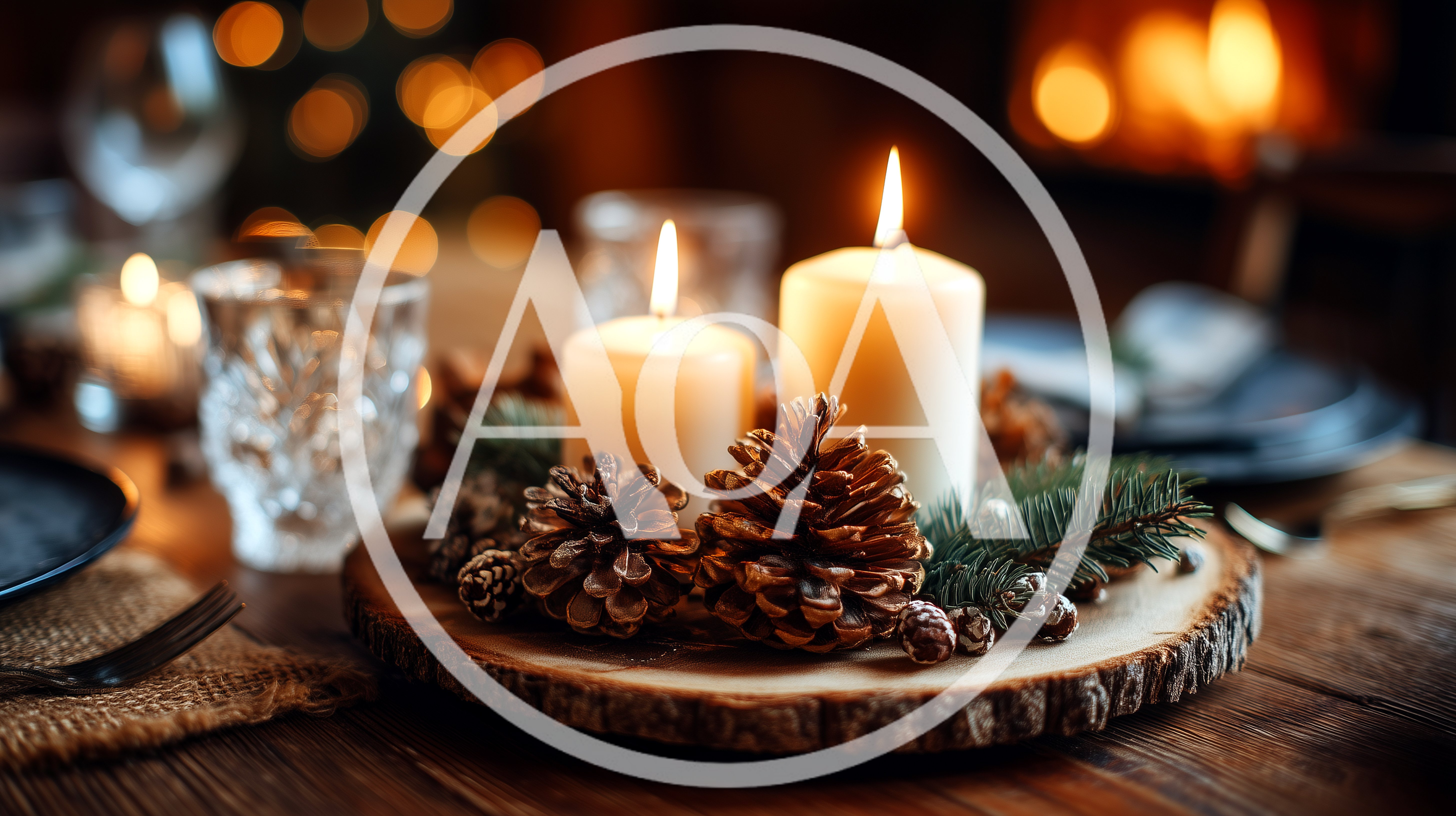 Christmas Table Centerpiece With Candles And Pinecones