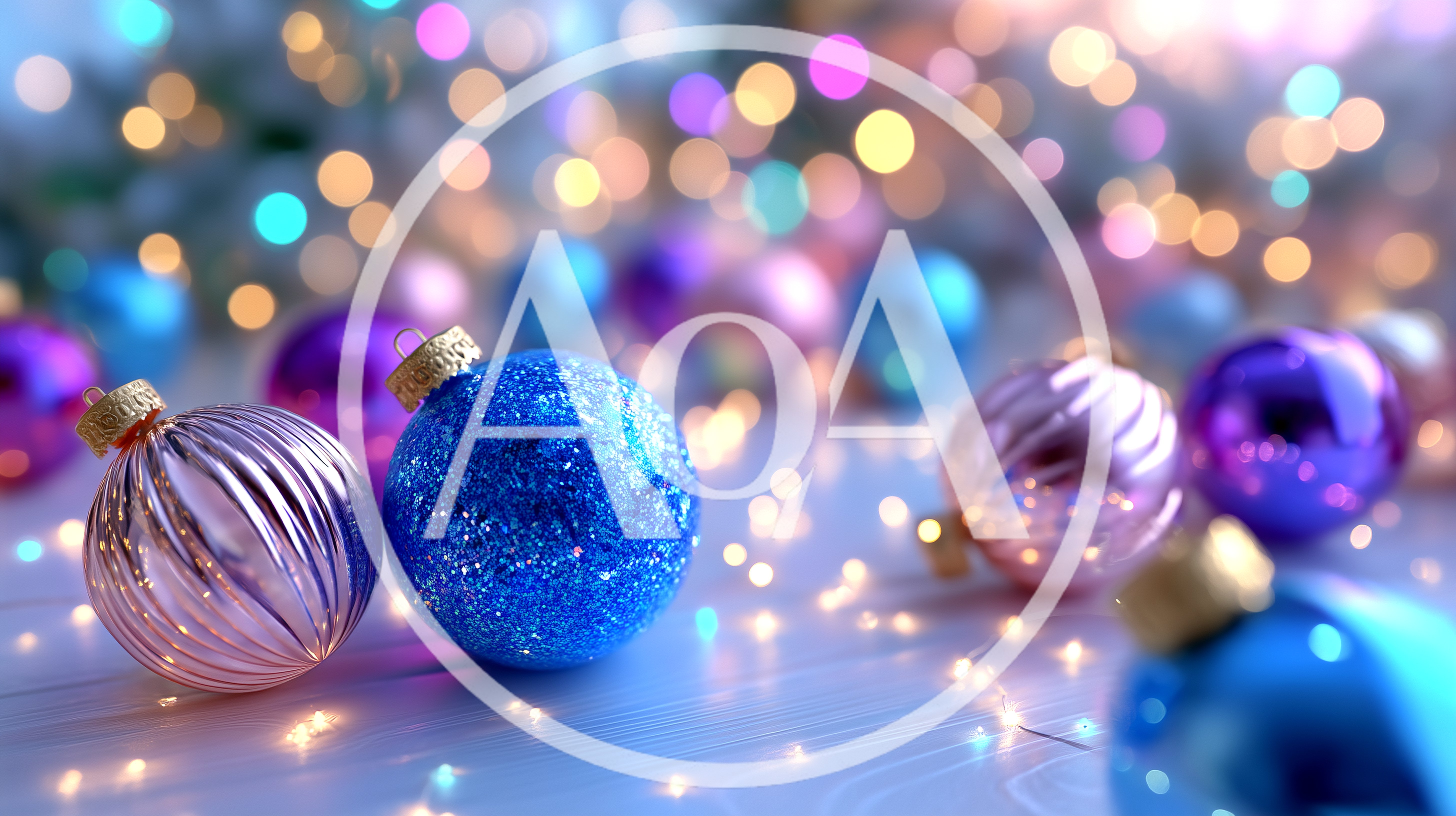 Glittering Blue And Pink Christmas Ornaments On Wooden Surface