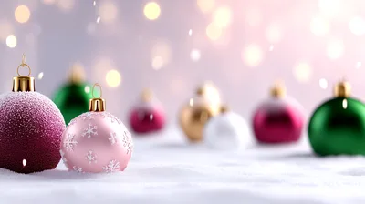 Christmas Ornaments Resting On A Snowy Surface