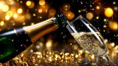 Champagne Being Poured Into A Flute Glass