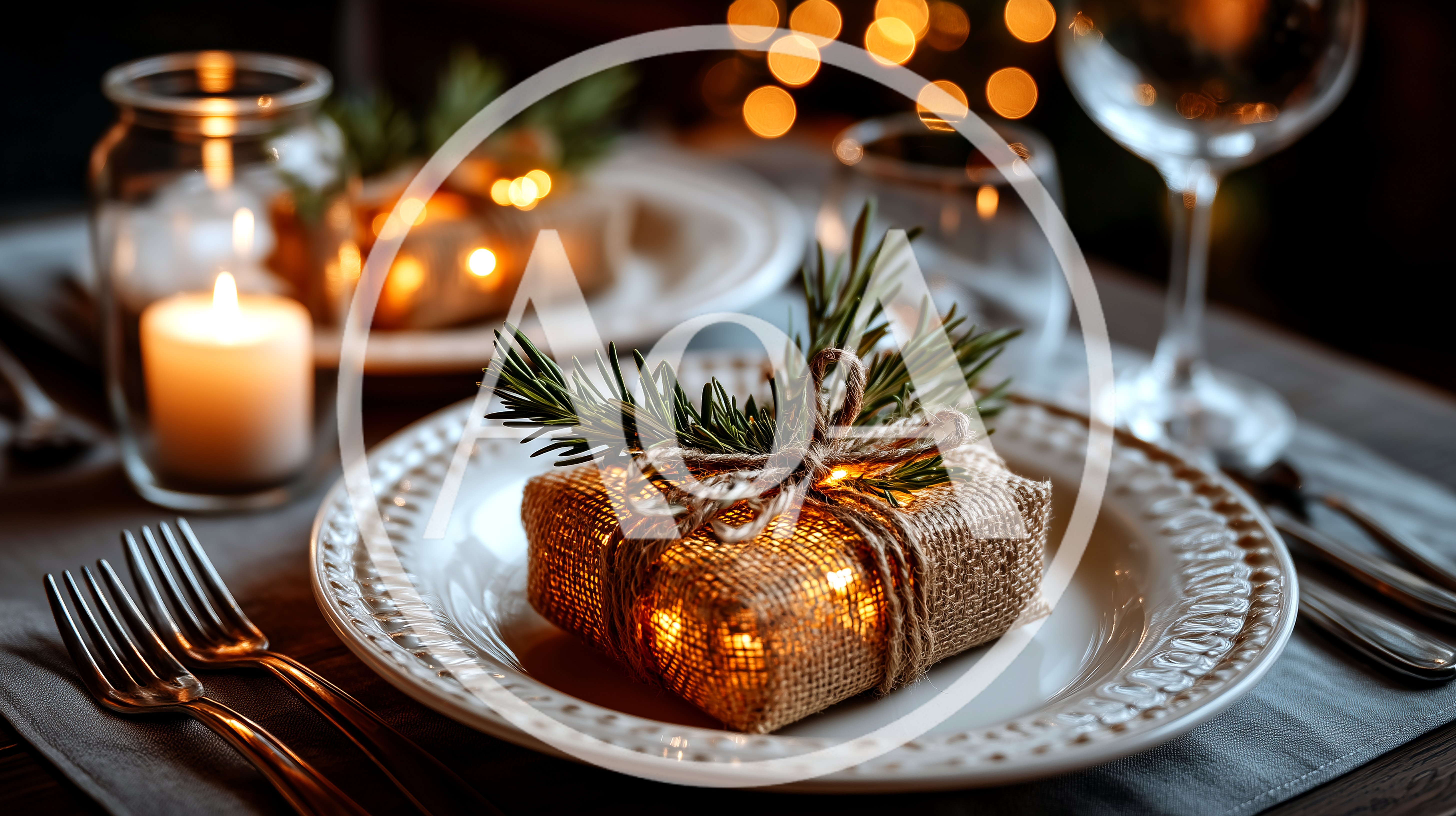 Festive Christmas Table Setting With Illuminated Gift