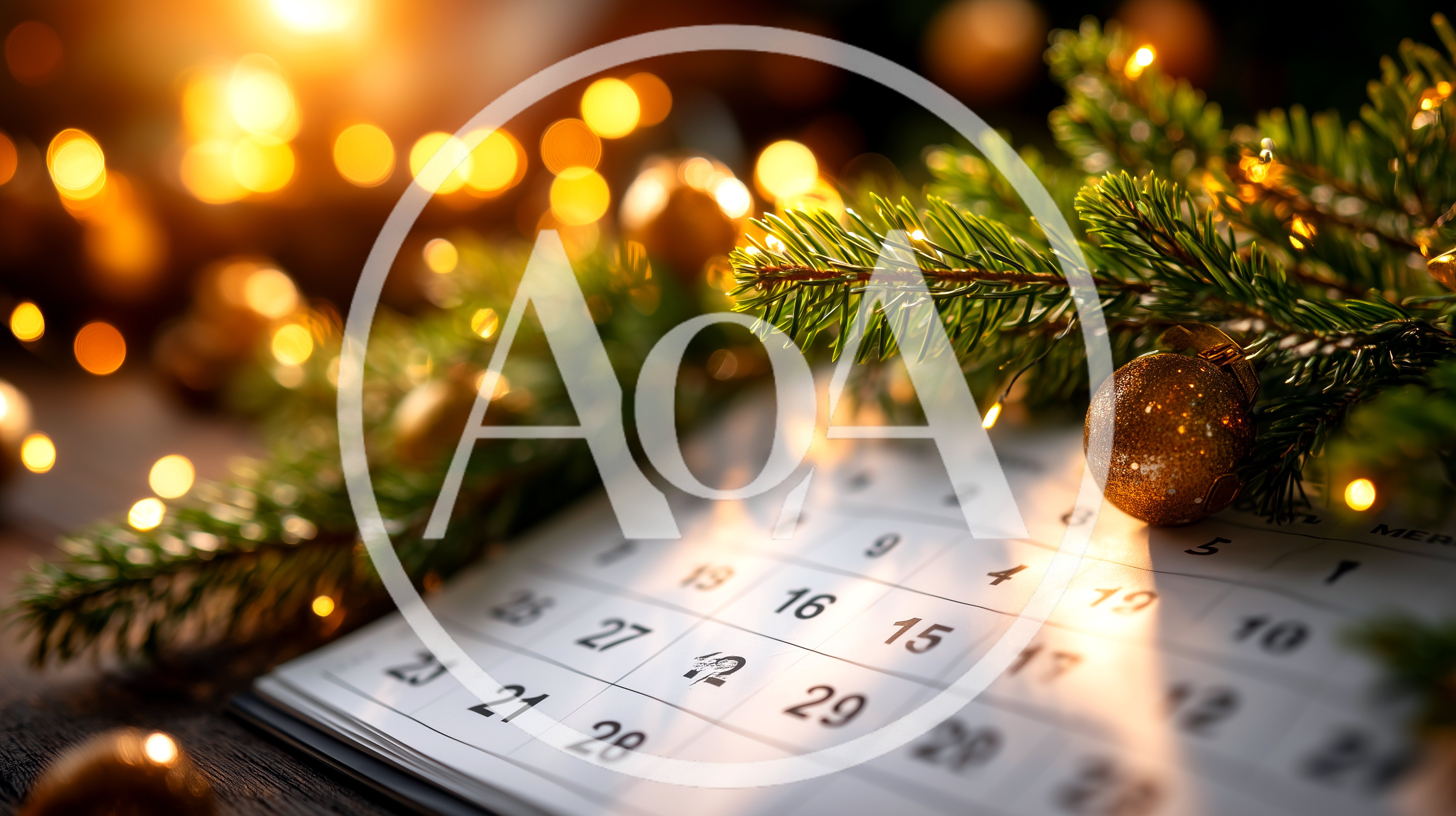 Christmas Calendar With Pine Branches And Golden Ornaments