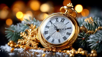 Golden Pocket Watch With Christmas Decorations