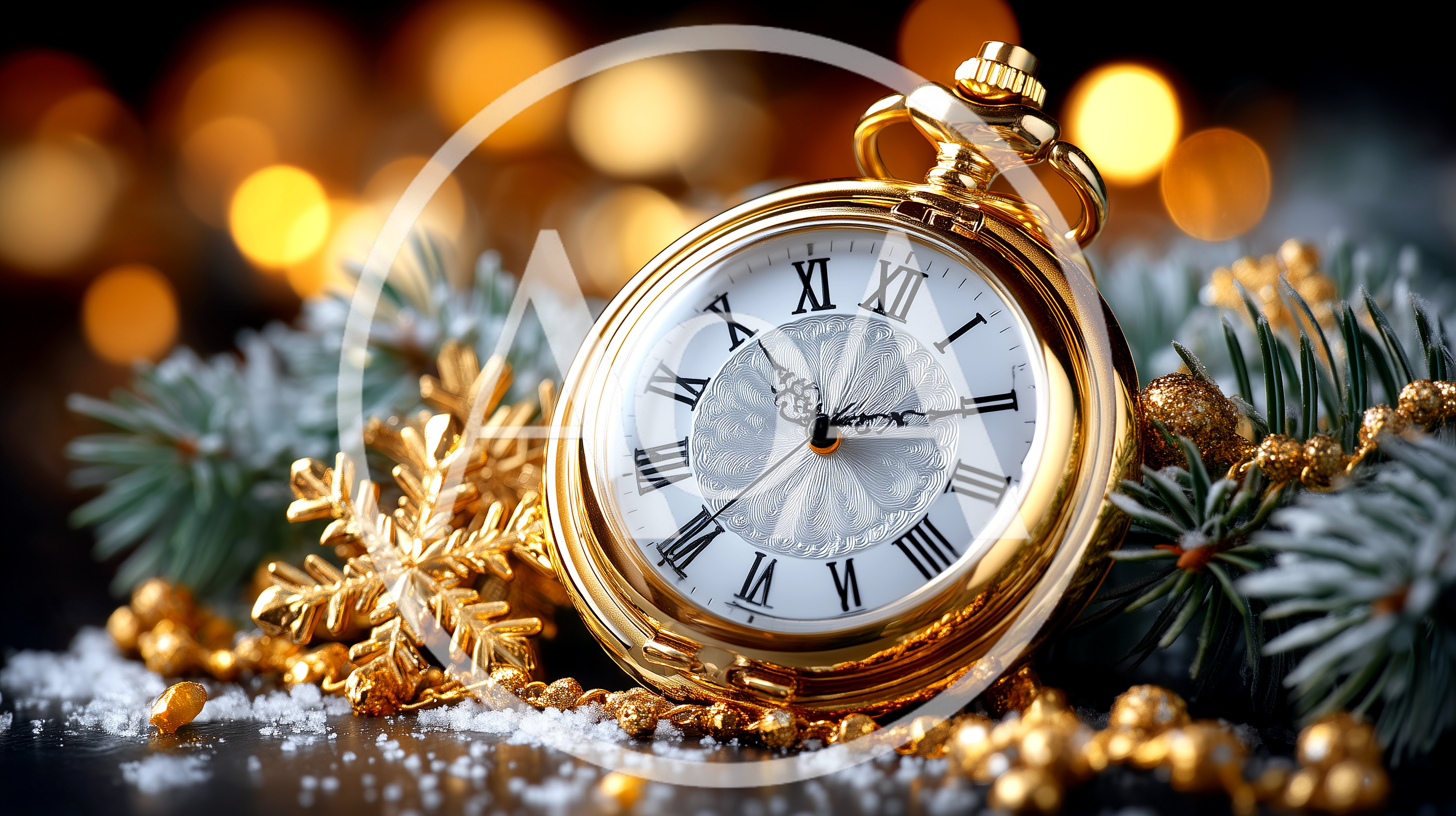 Golden Pocket Watch With Christmas Decorations
