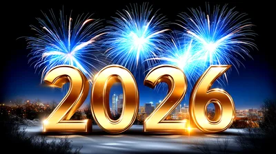 Golden 2026 New Year Text With Fireworks