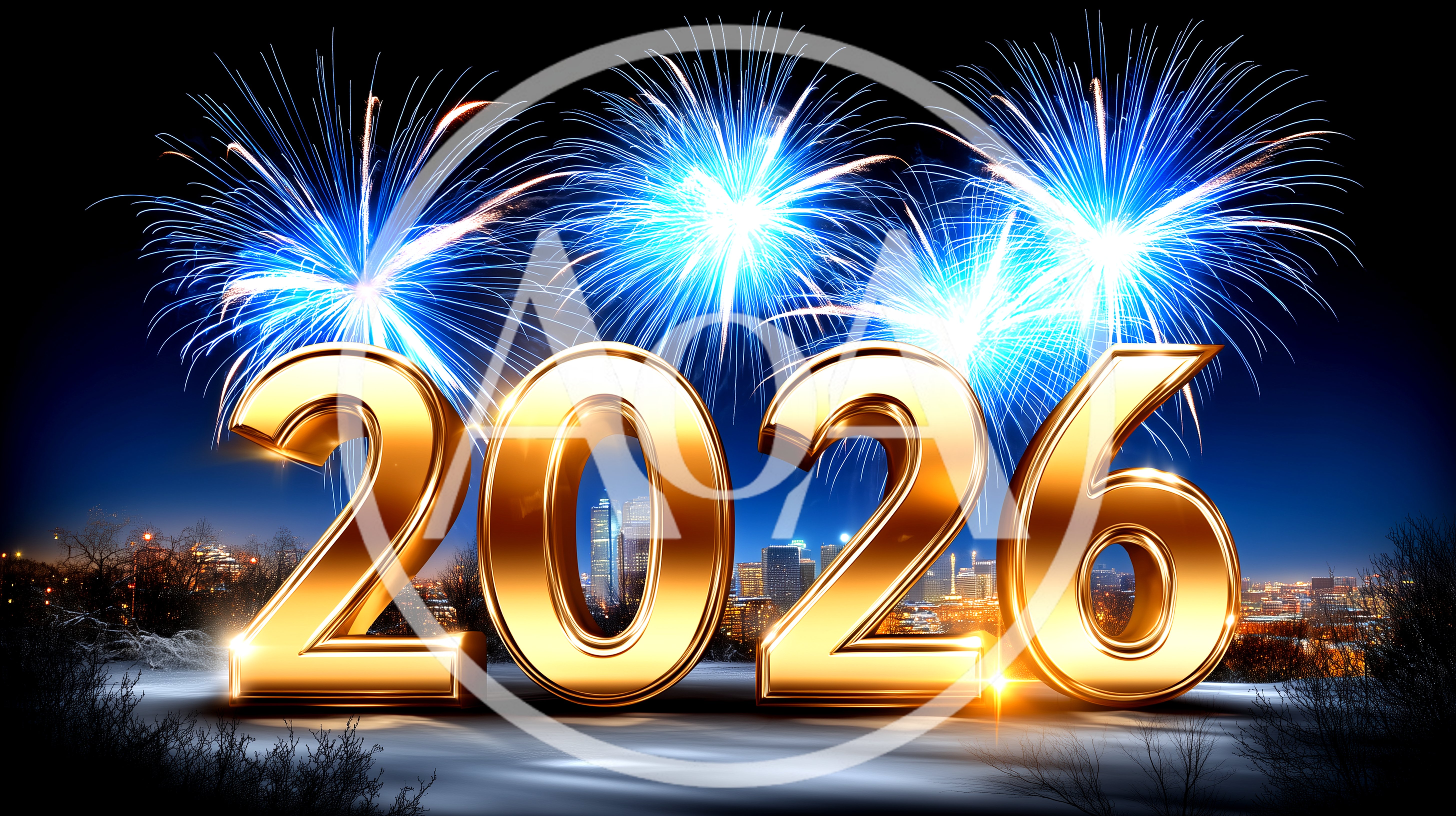 Golden 2026 New Year Text With Fireworks