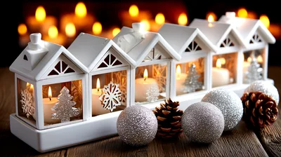 Christmas Village Candle Holder With Festive Decorations