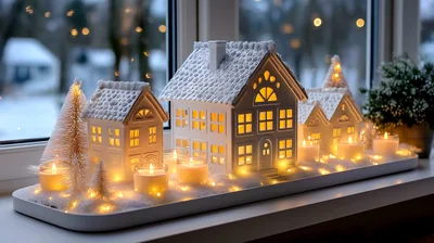 Christmas Village Display With Glowing Ceramic Houses