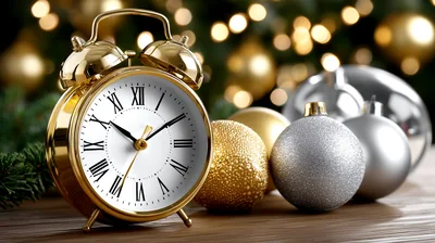 Gold Alarm Clock With Christmas Ornaments